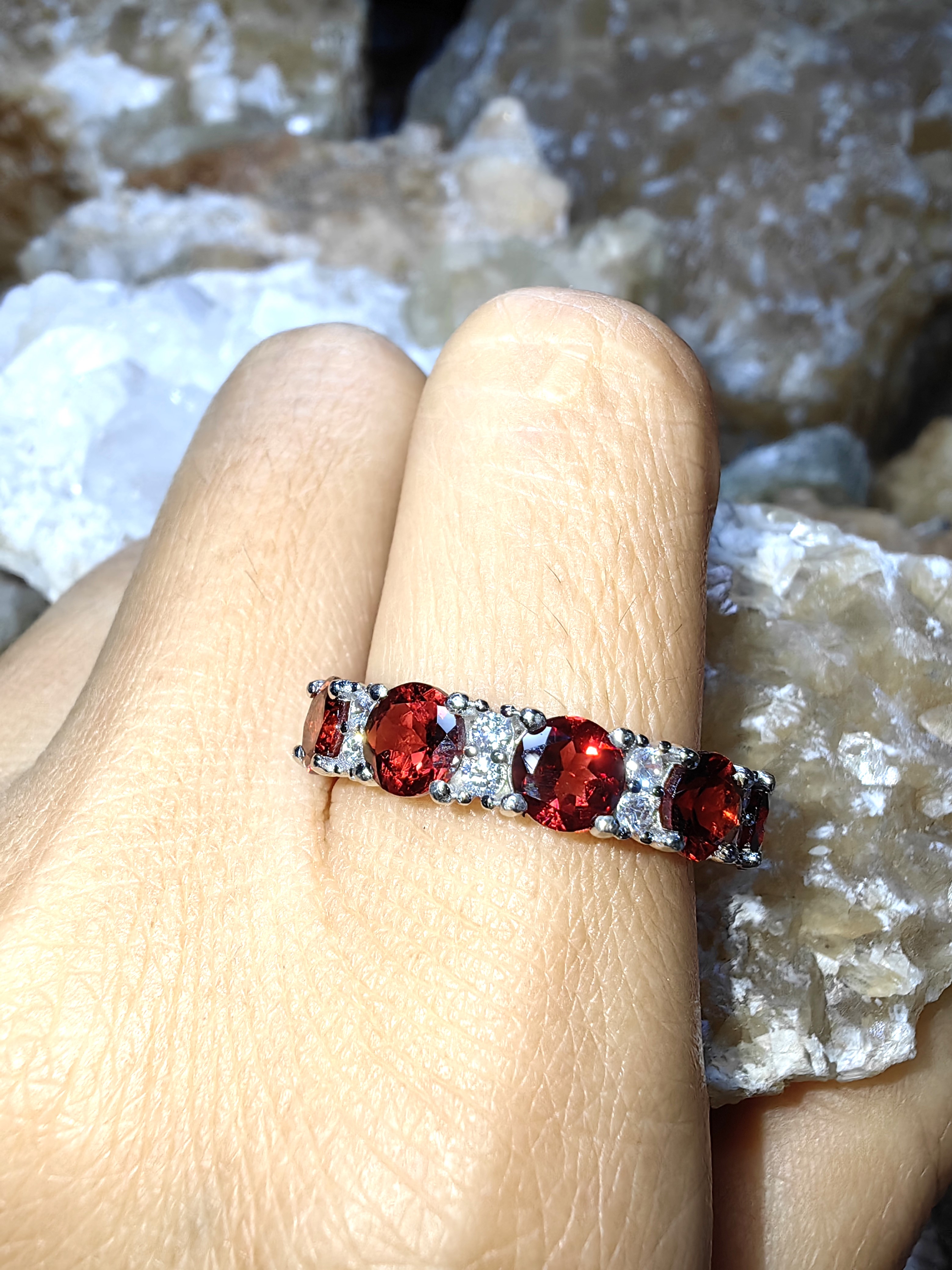 Garnet, CZ 925 Sterling Silver แหวนโกเมน ,เพชรCZ Size 57 เงินแท้ 925