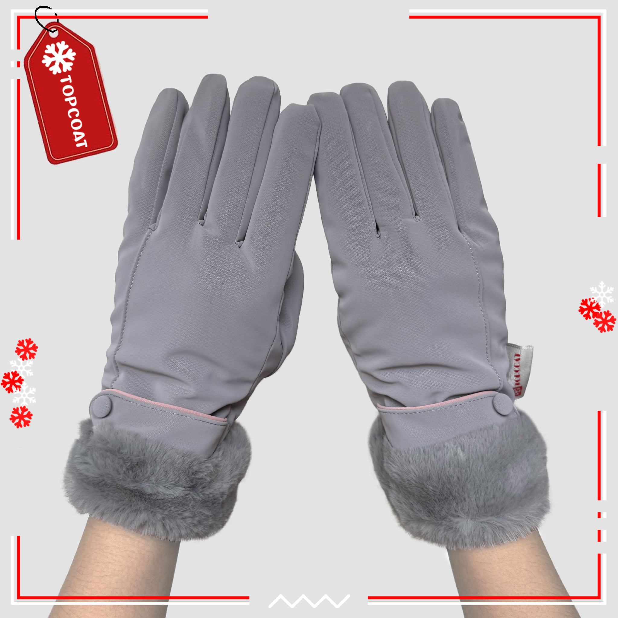 ถุงมือกันหนาวมีเฟอร์ที่ข้อมือสำหรับผู้หญิง สามารถทัชสกรีนได้ กันเปียก กันชท้น ใส่เล่นหิมะได้