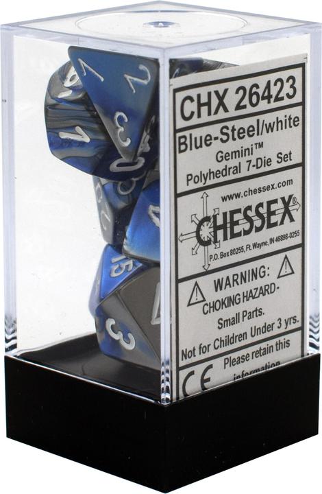 [ลูกเต๋า] Chessex: CHX26423 7 Die Polyhedral Gemini Blue Steel White