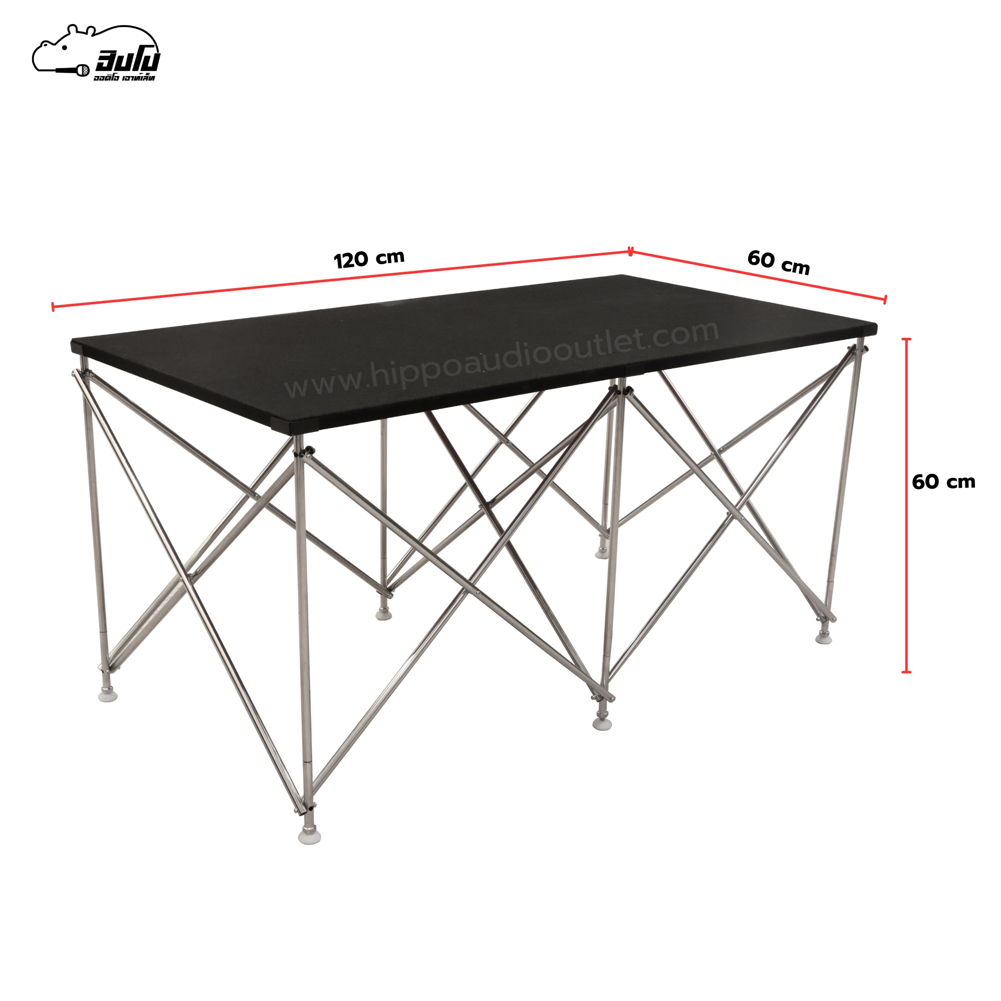 โต๊ะวางเครื่อง 60X120X60สีดำTOP มีขอบ/ตีนขาว ขาสแตนเลส กลม (I24.1)