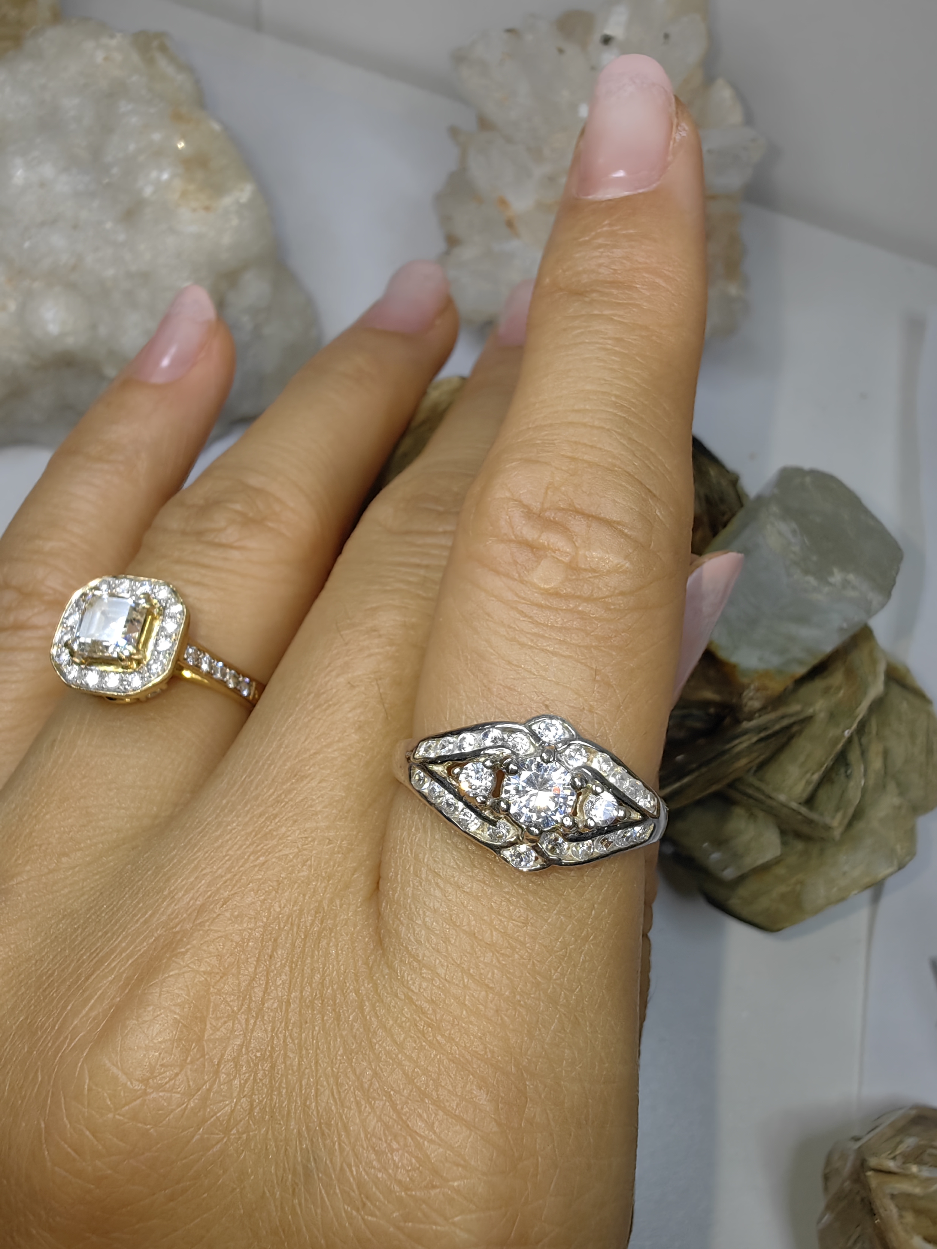 แหวนเพชร CZ เงินแท้ 92.5% Cubic Zirconia 925 Sterling Silver Ring Size 55