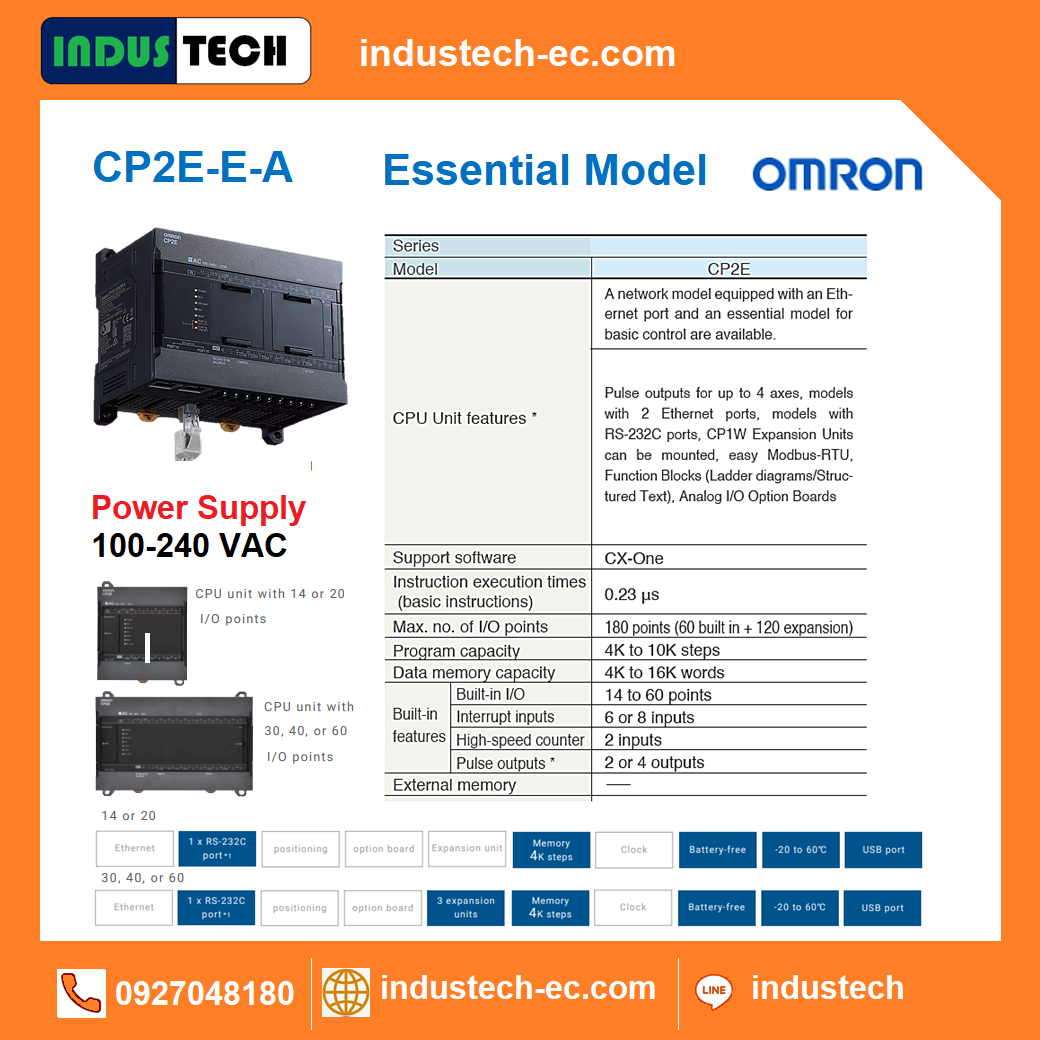 PLC OMRON Essential Models Supply AC100-240VAC CP2E-E