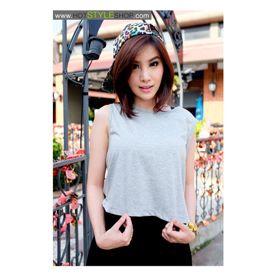 เสื้อครอปแขนกุด เสื้อแขนกุดเอวลอย