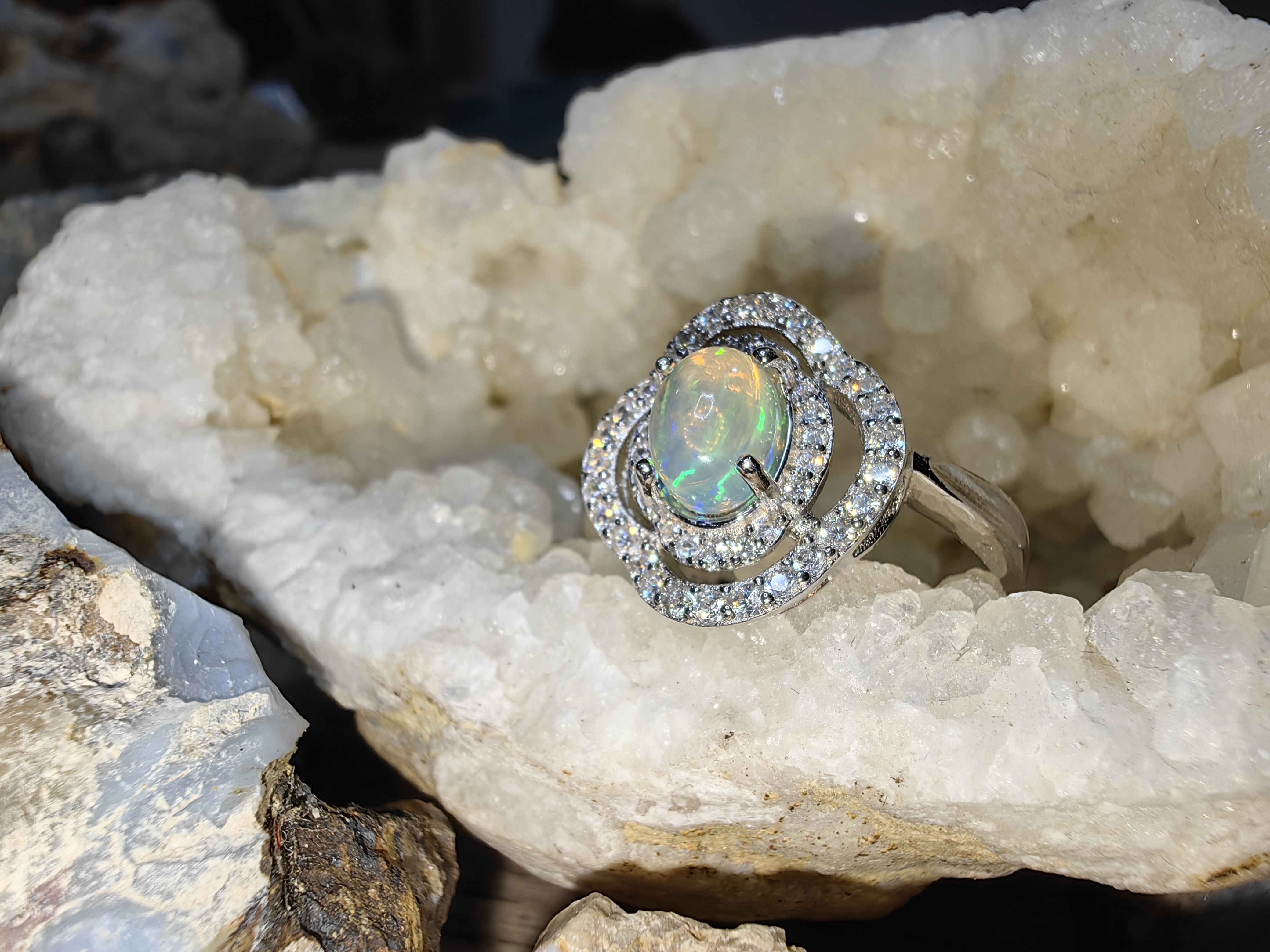 Opal 925 Sterling Silver Ring แหวนโอปอ เงินแท้ 925 Size 57