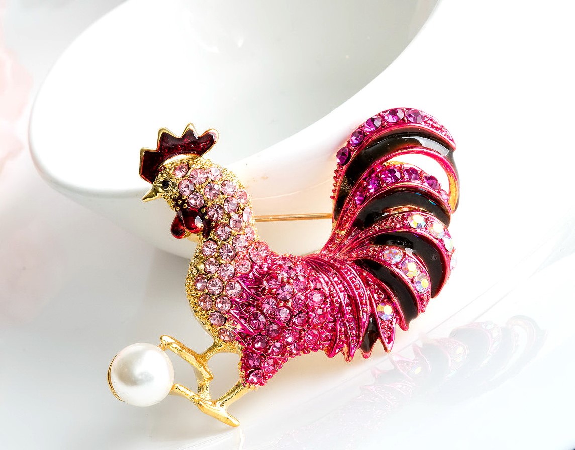 PINK SAPPHIRE RUBY DIAMOND BROOCH 18K YELLOW GOLD เข็มกลัด แซฟไฟร์สีชมพู ทับทิม ไข่มุก ทอง 18K Pre-order