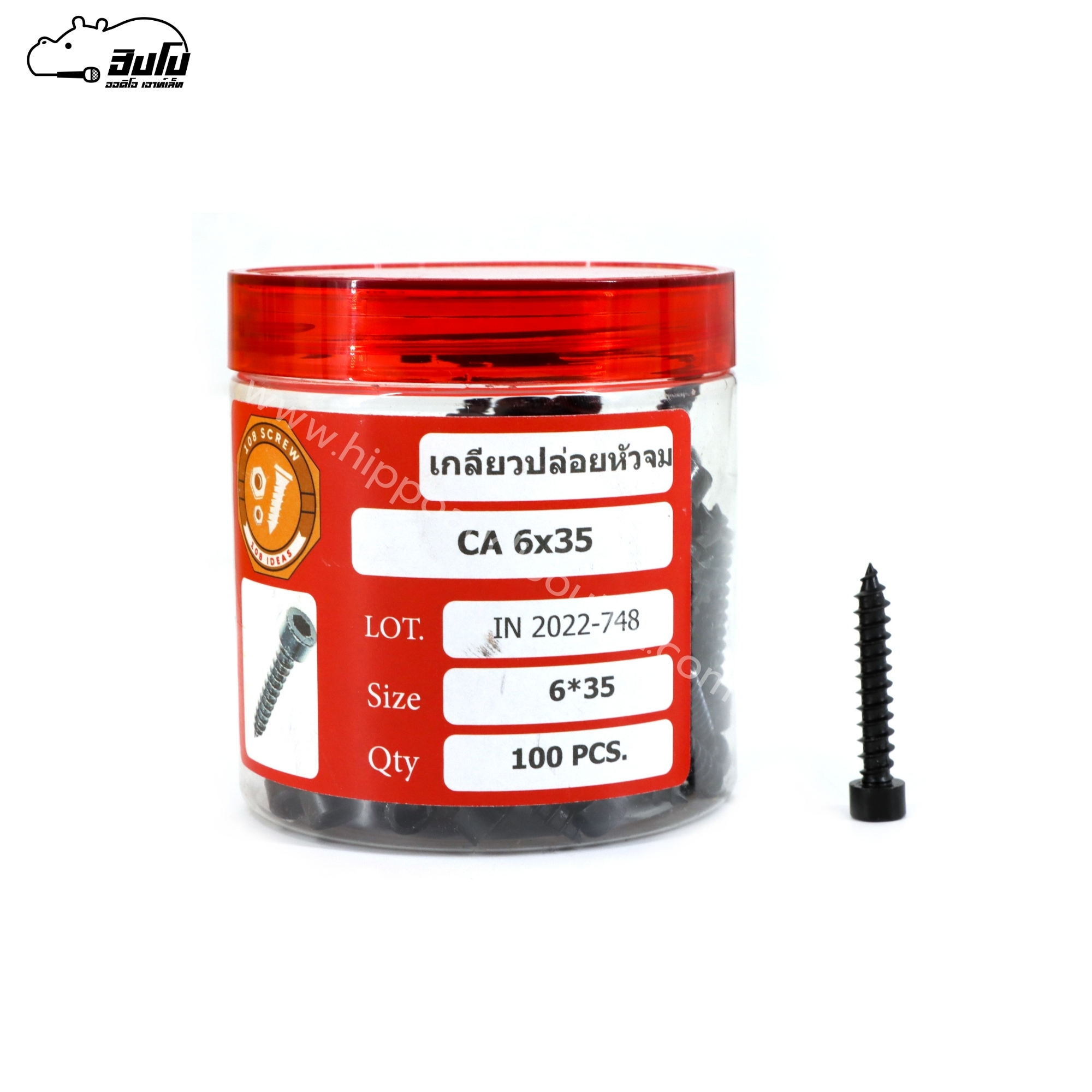 น็อต 6*35(กระปุก 100ตัว)สกรูหัวกลมรูในหกเหลี่ยม ปลายแหลม (ฉ9.1)
