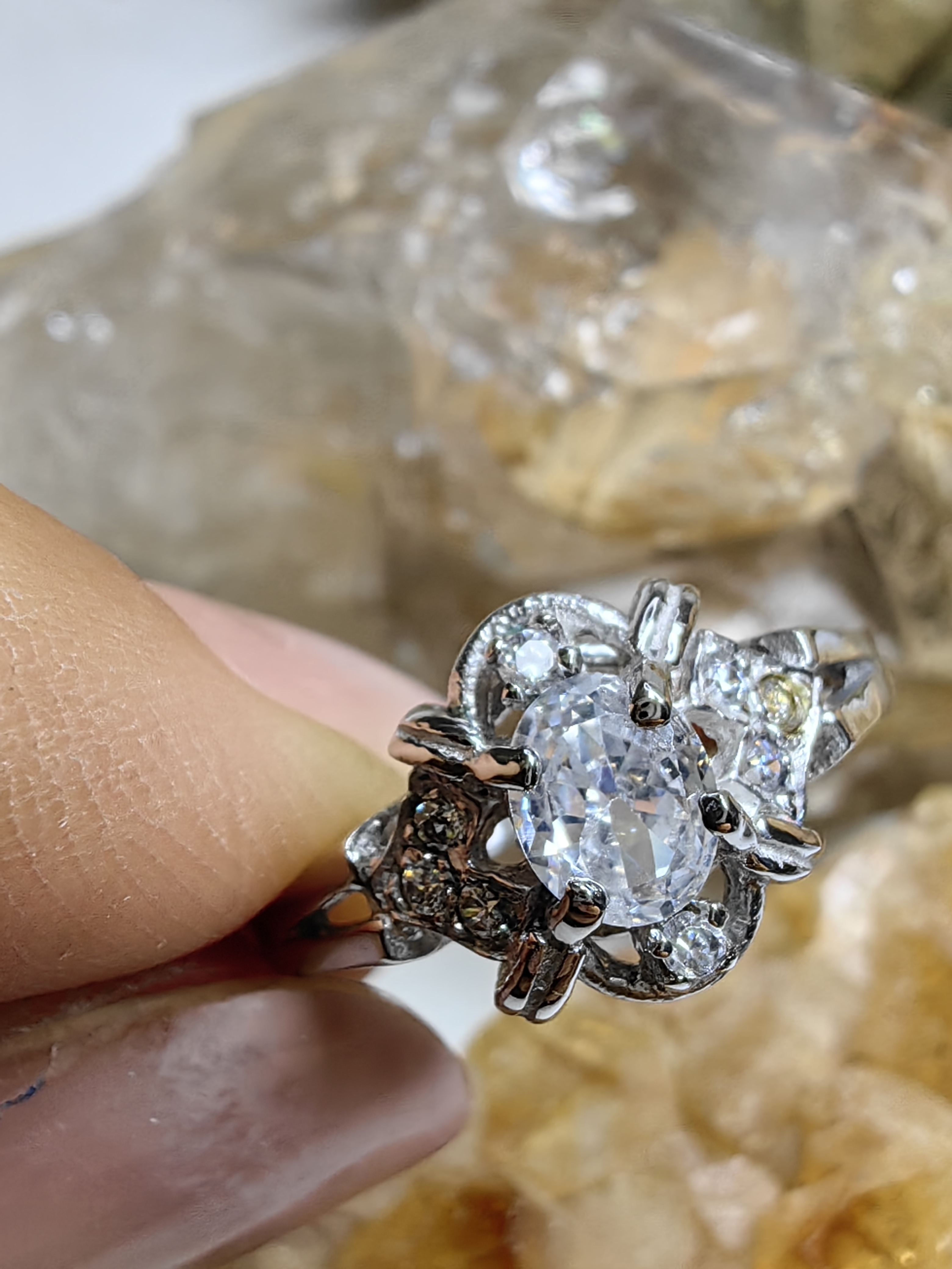 แหวนเพชร CZ เงินแท้ 92.5% Cubic Zirconia 925 Sterling Silver Ring Size 52