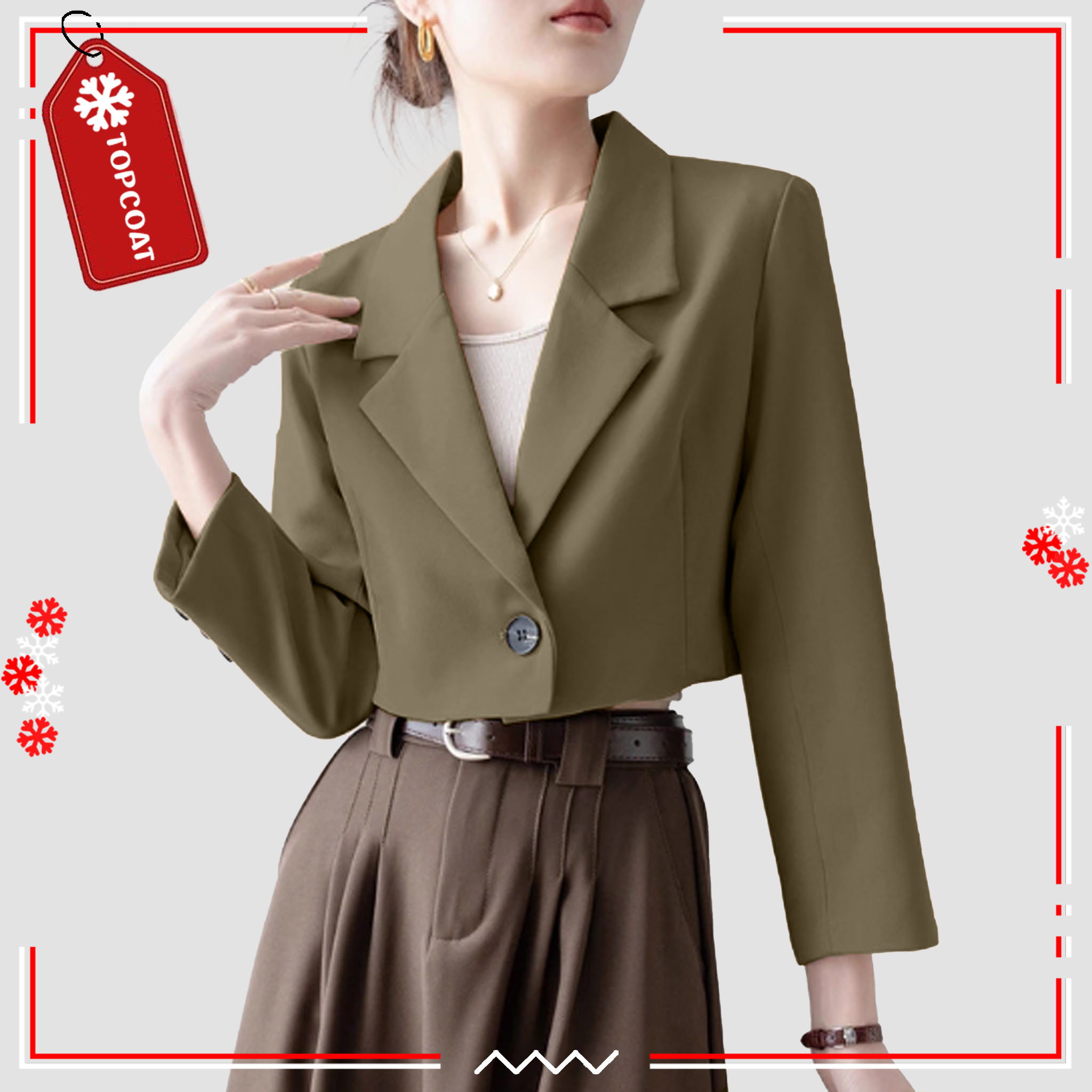 สูทครอปกระดุมเดียวสำหรับผู้หญิง ผ้าอยู่ทรง ซับในทั้งตัว