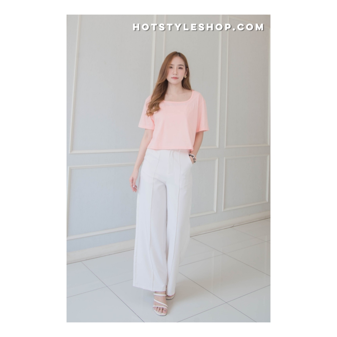 เสื้อครอปคอเหลี่ยม แขนสั้น สีพาสเทล