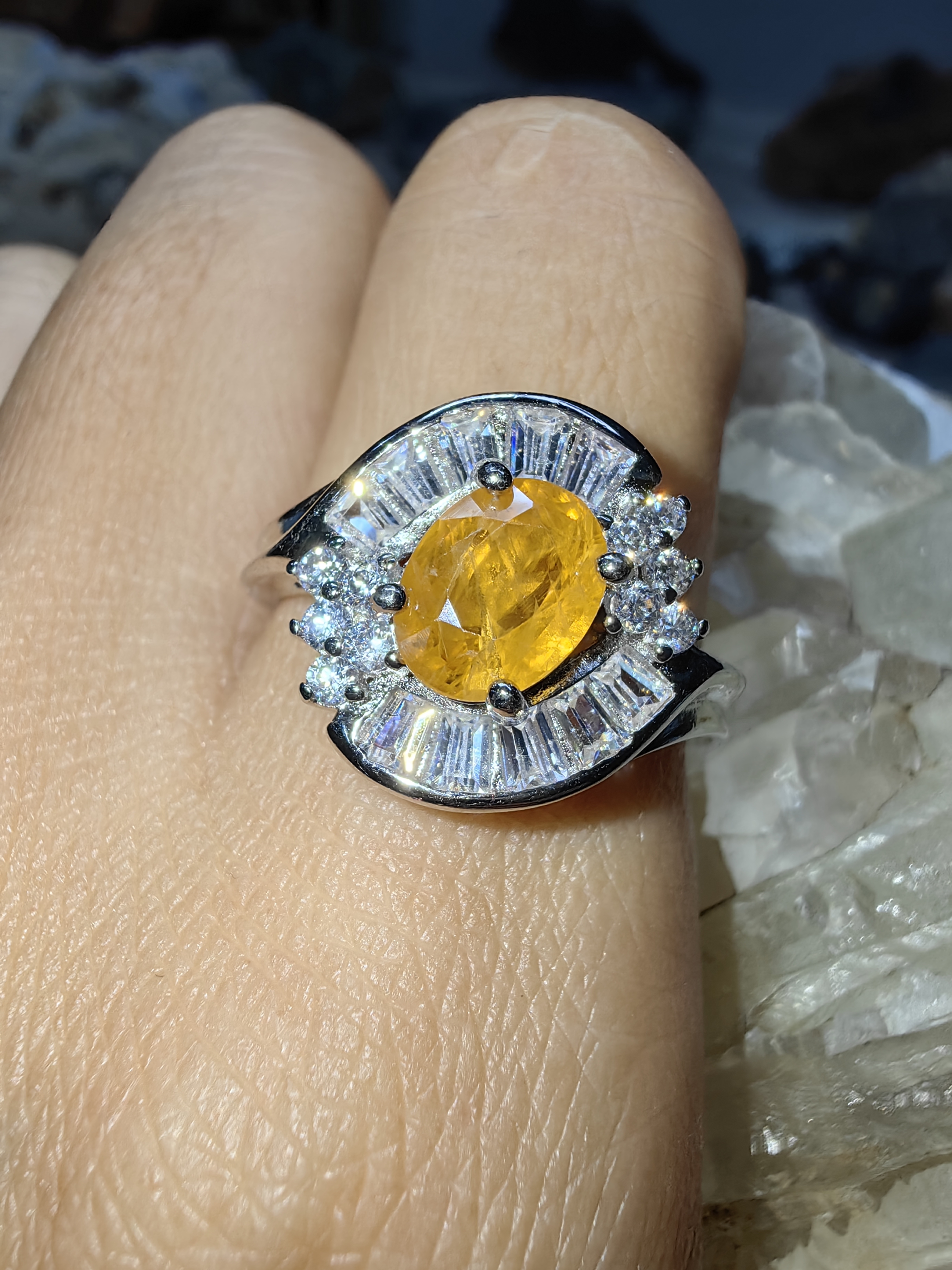 Yellow Sapphire Cubic Zirconia 92.5% Silver Ring แหวนบุษราคัม เงิน 92.5%