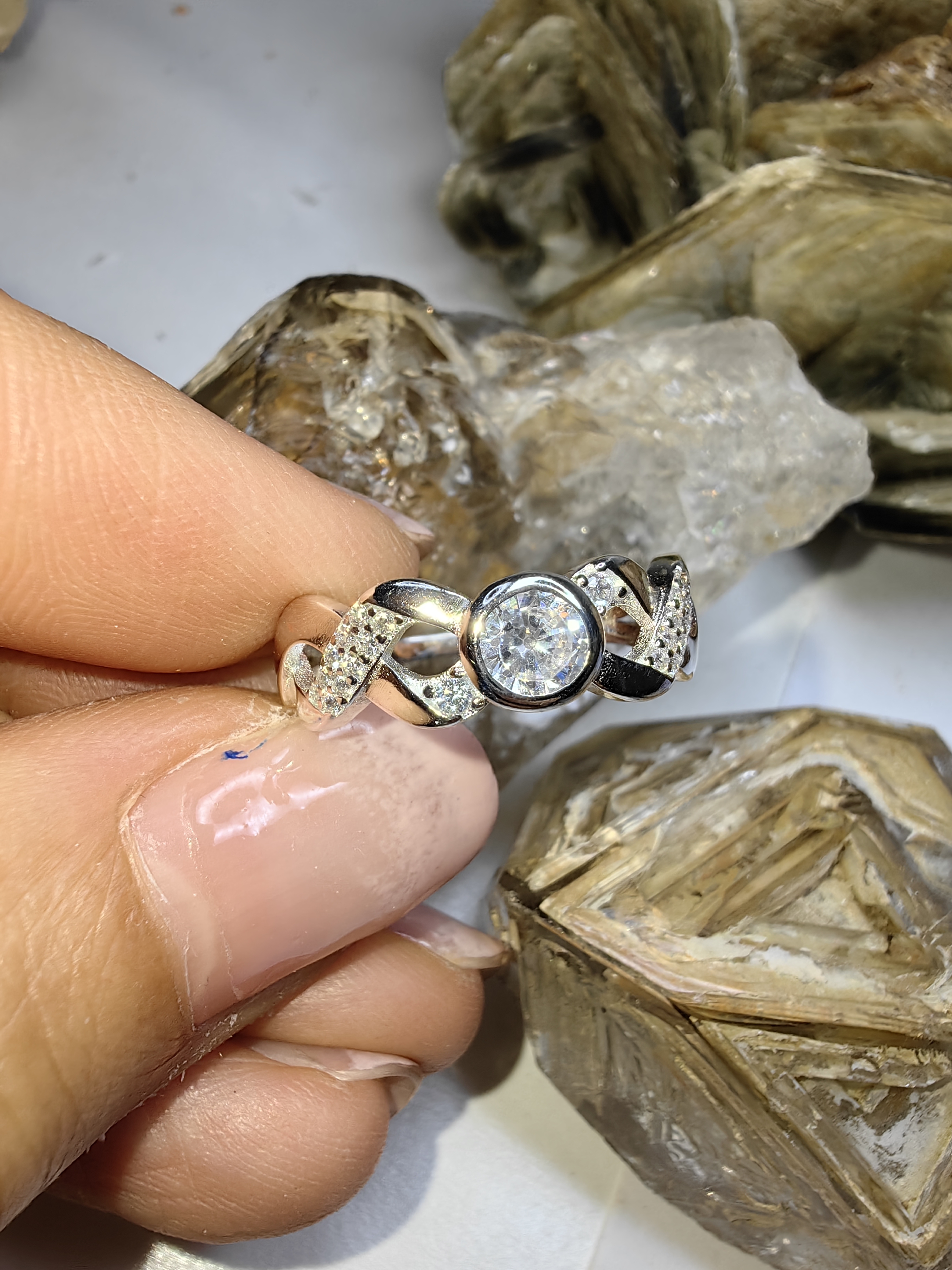 แหวนเพชร CZ เงินแท้ 92.5% Cubic Zirconia 925 Sterling Silver Ring Size 54, 59