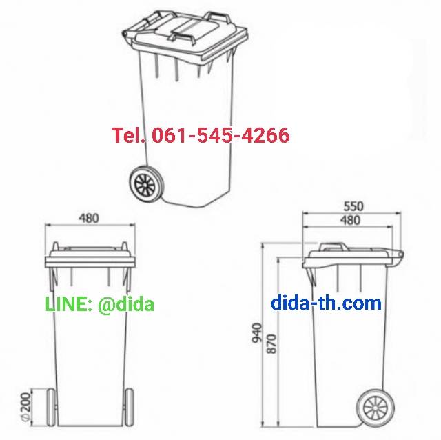 ถังขยะใส ฝาเรียบ (ฝาสี) )พร้อมล้อเข็น 120 ลิตร