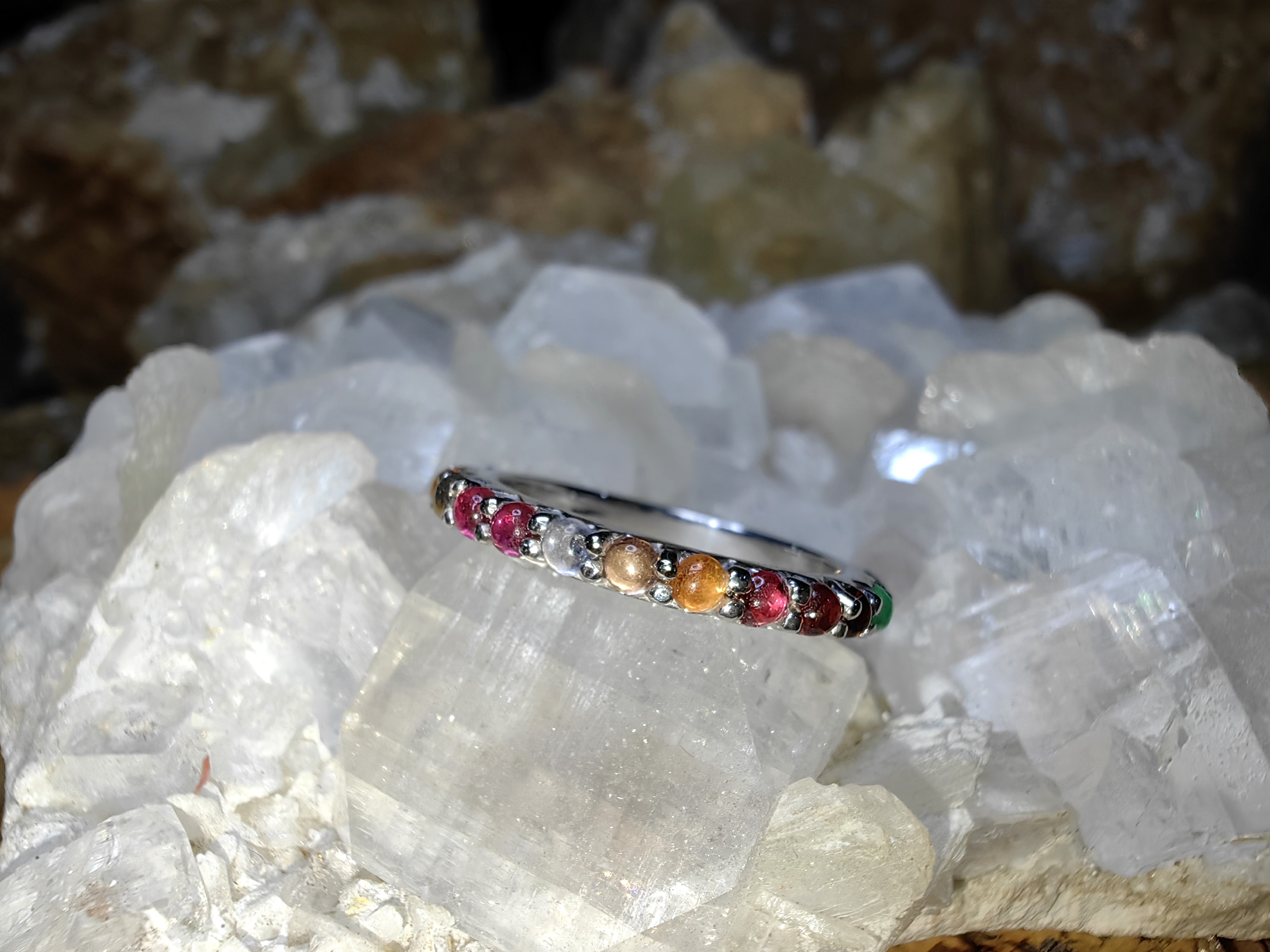 9 Lucky gemstones Ruby, Blue Sapphire, Emerald, Topaz, Zircon, Yellow Sapphire, Moonstone, Garnet, Cat's eyes 925 Sterling Silver แหวนนพเก้า ทับทิม ไพลิน มรกต โทแพซ ไพฑูรย์ บุษราคัม มูนสโตน โกเมน ตาแมว Size 56 เงินแท้ 925