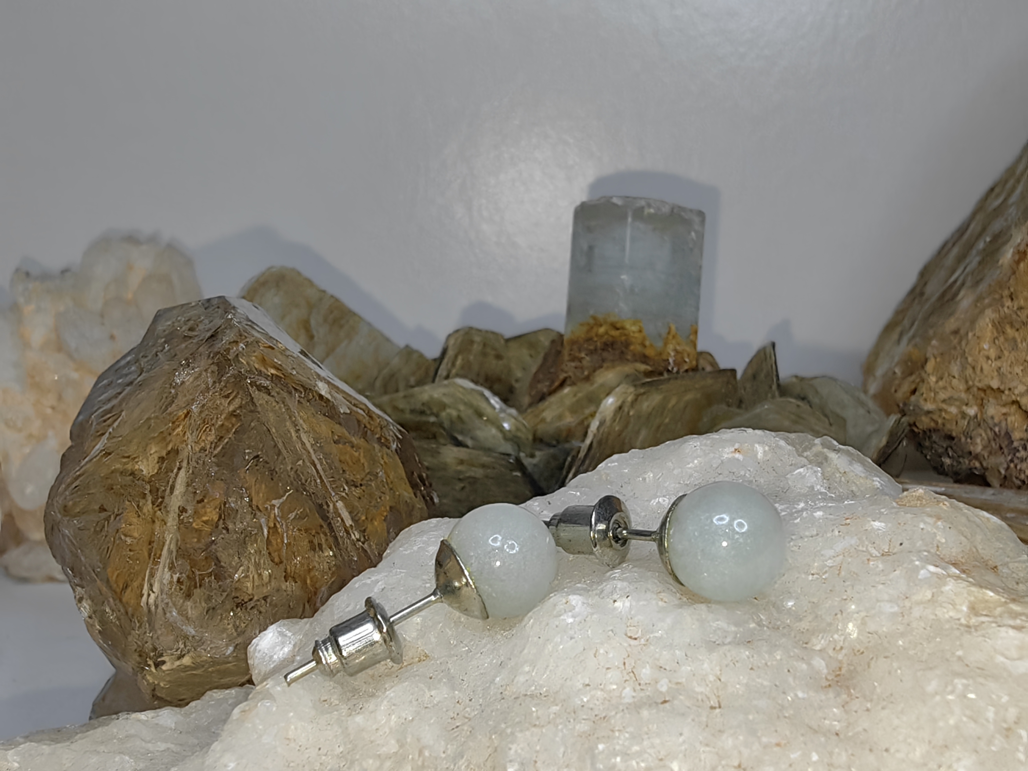 Burmese Earrings Rhodium Plated ต่างหูหยกเจไดต์พม่า ชุบโรเดียม