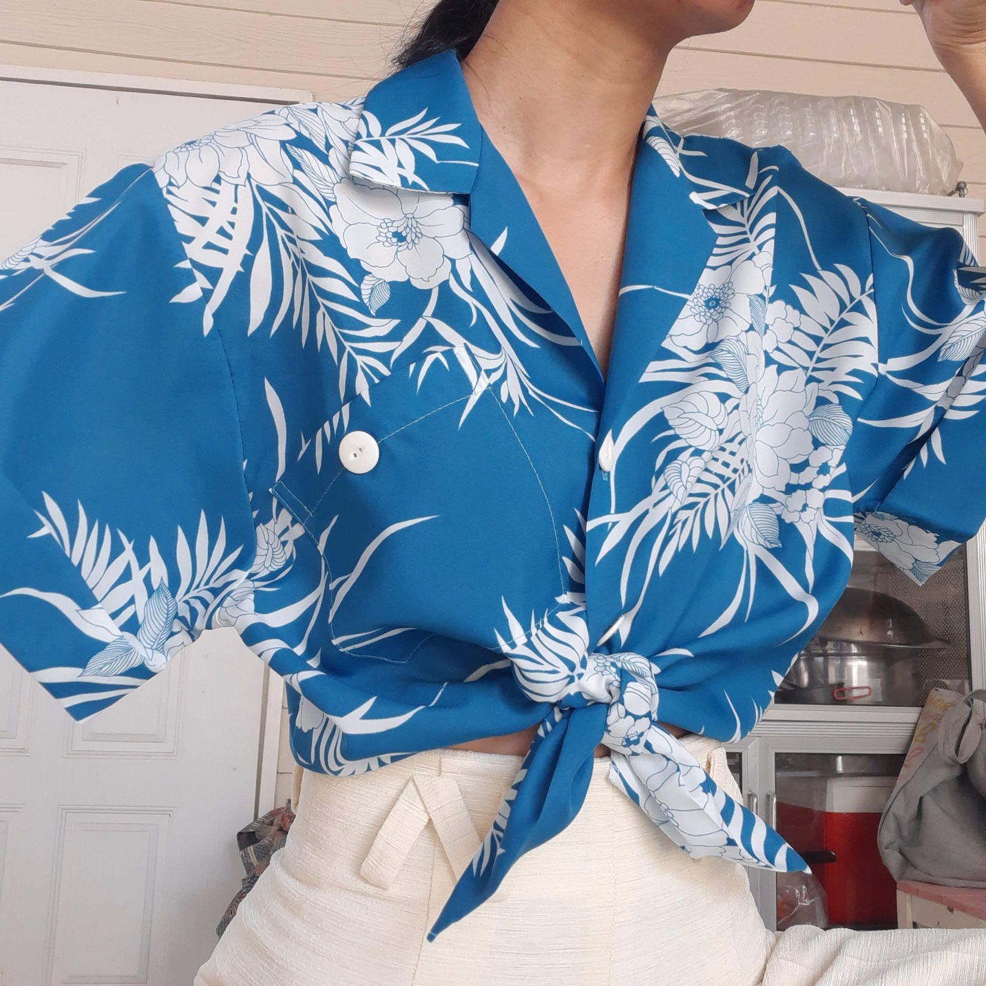 เสื้อเชิ้ตฮาวายสีฟ้า Made in U.S.