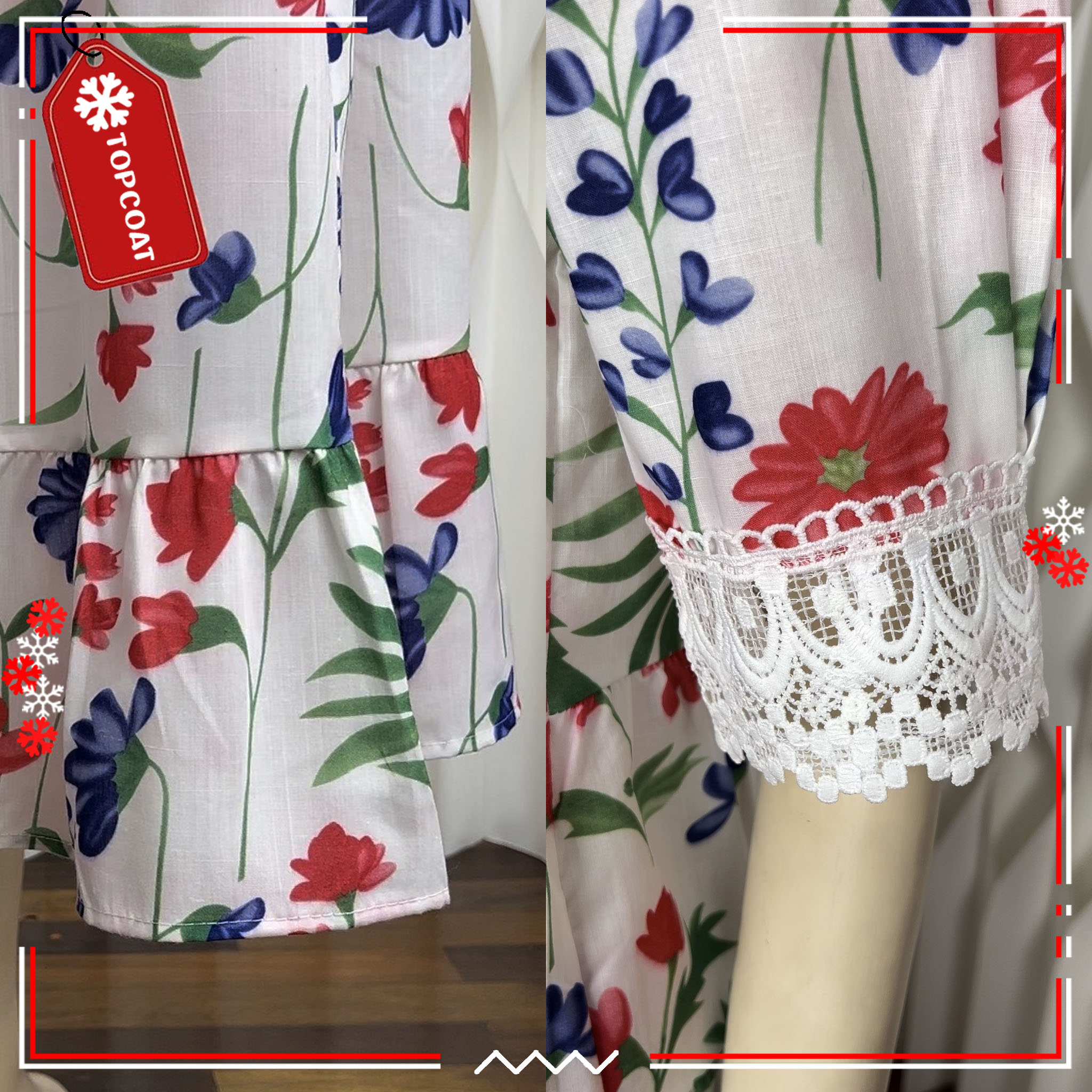 แฟชั่นเดรสกระโปรง (Floral dress) ผ้าไม่หนา ระบายอากาศได้ดี ดูแลง่าย ฟรีไซส์