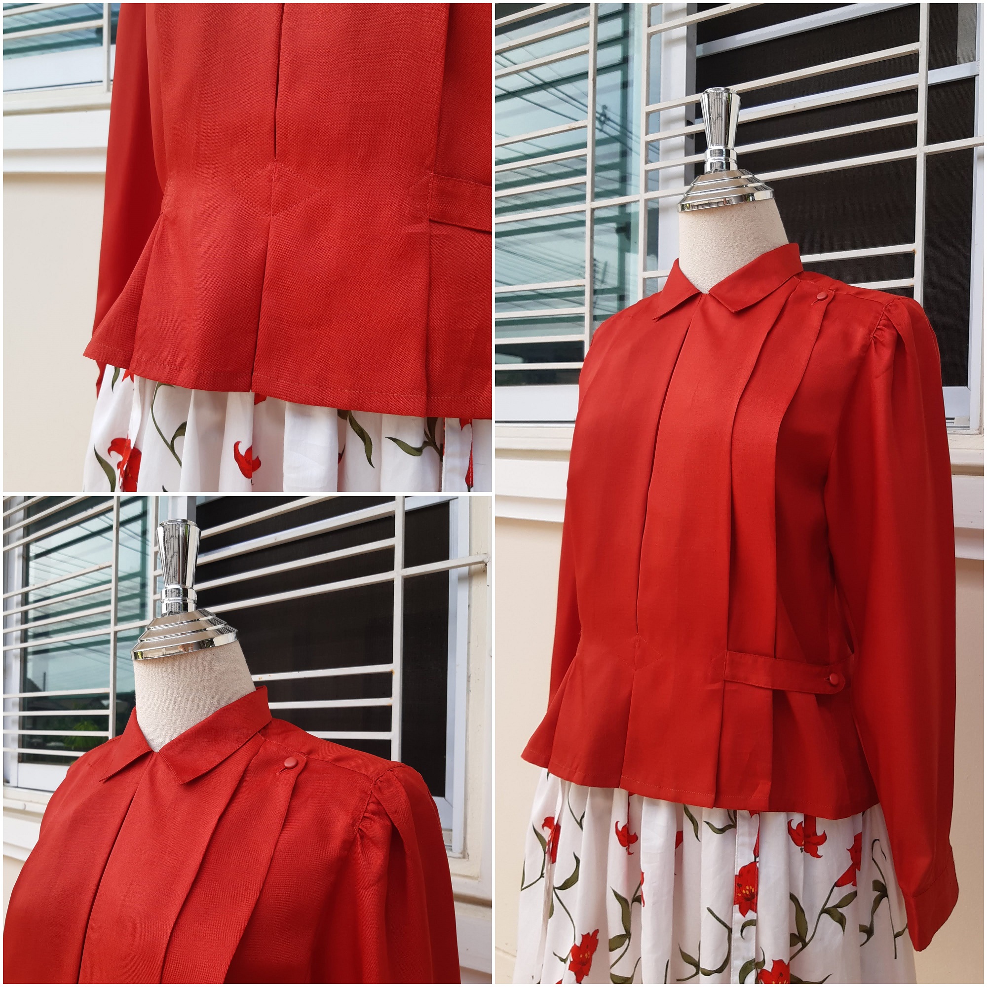 เสื้อวินเทจทรงสวยสีแดงแสด