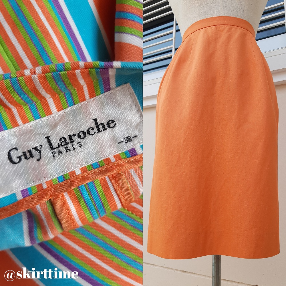 ชุดเซ็ตกระโปรงวินเทจลายทางสีส้ม-ฟ้า แบรนด์ Guy Laroche (Vintage outfits)