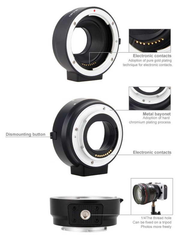 EOS-EOSM Meike MK-C-AF4 Auto Focus Mount Adapter Canon EOS EF EF-S Lens to Canon EOS M EF-M Mount Camera