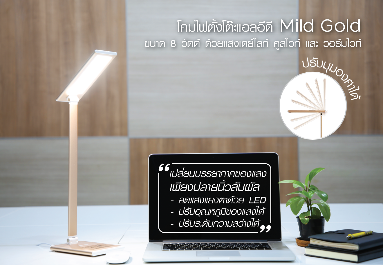 LED Table Lamp Mild Gold 8w โคมไฟตั้งโต๊ะแอลอีดี อ่านหนังสือ สีทองชมพู