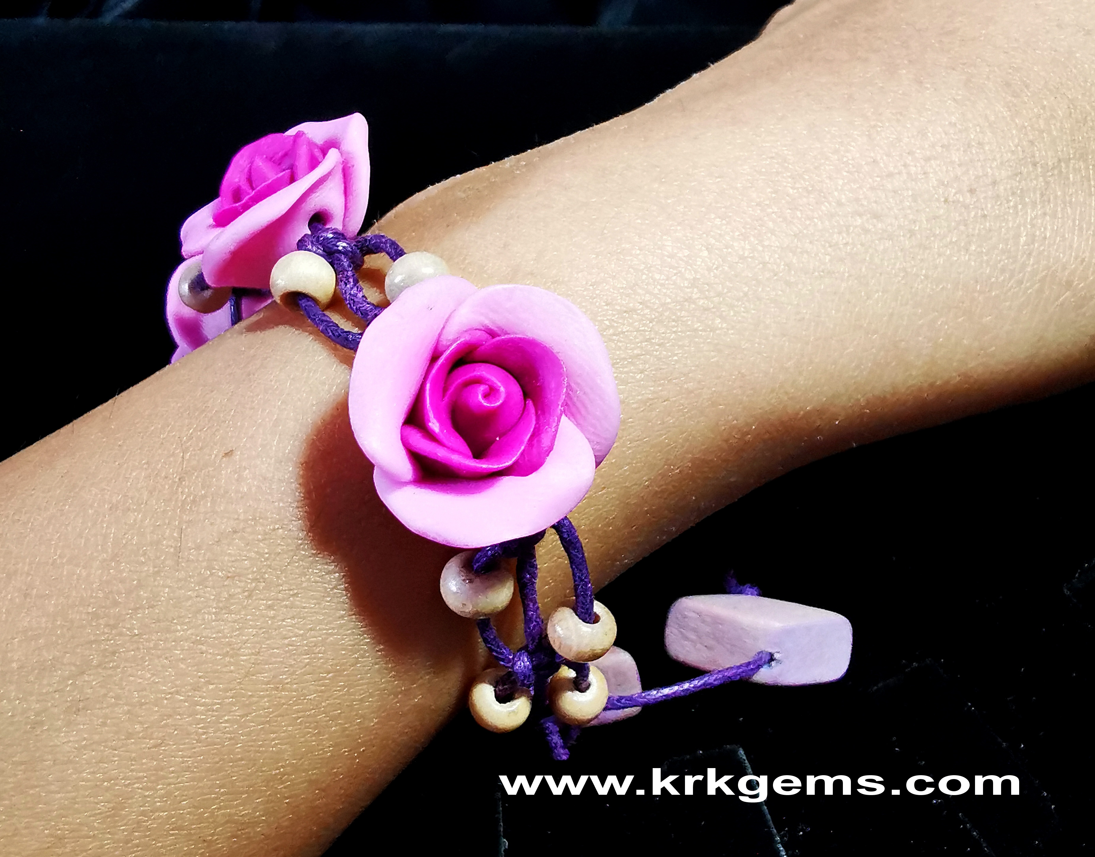 PURPLE 3ROSE HANDMADE CLAY BRACELET