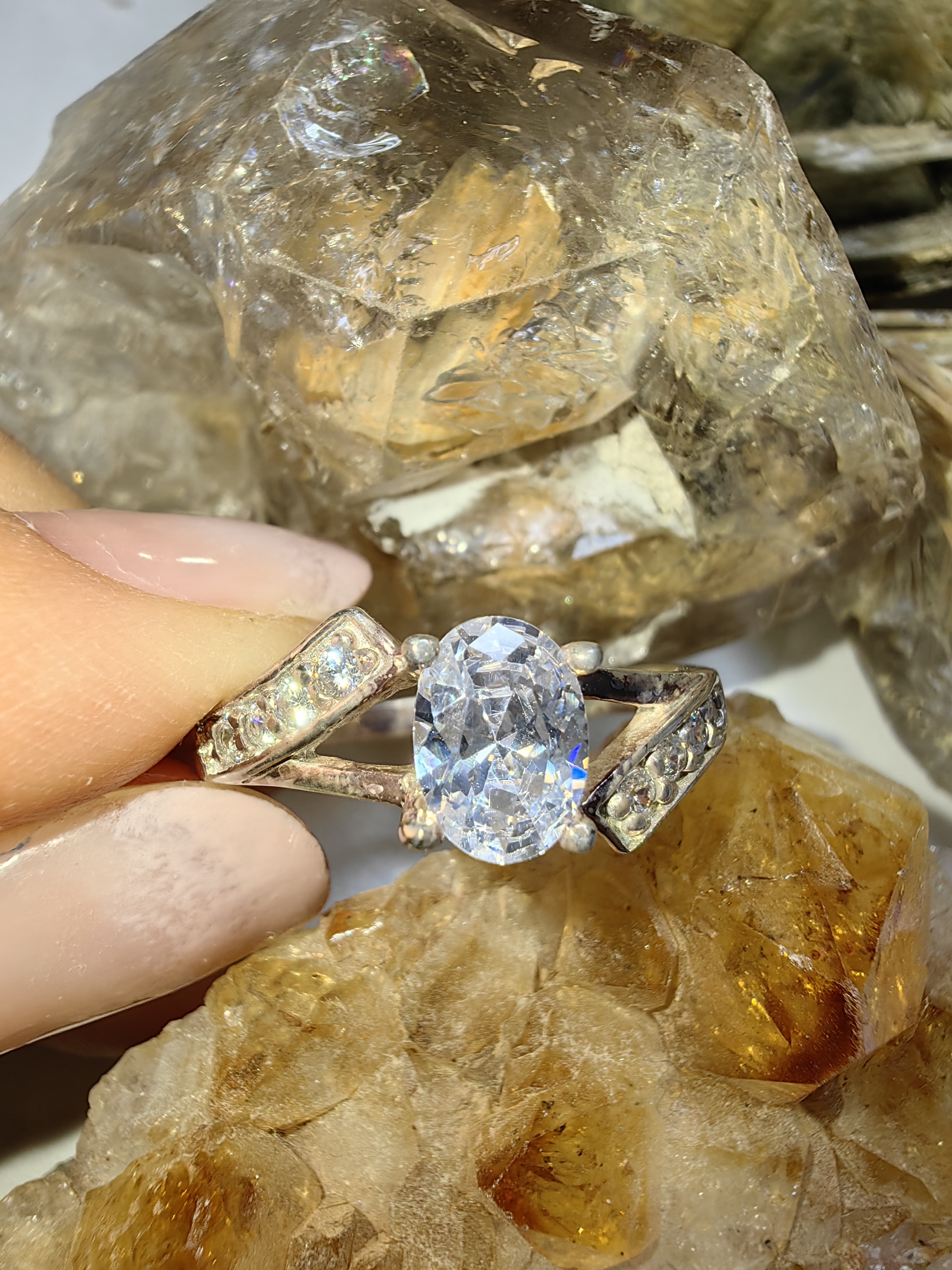 แหวนเพชร CZ เงินแท้ 92.5% Cubic Zirconia 925 Sterling Silver Ring Size 56