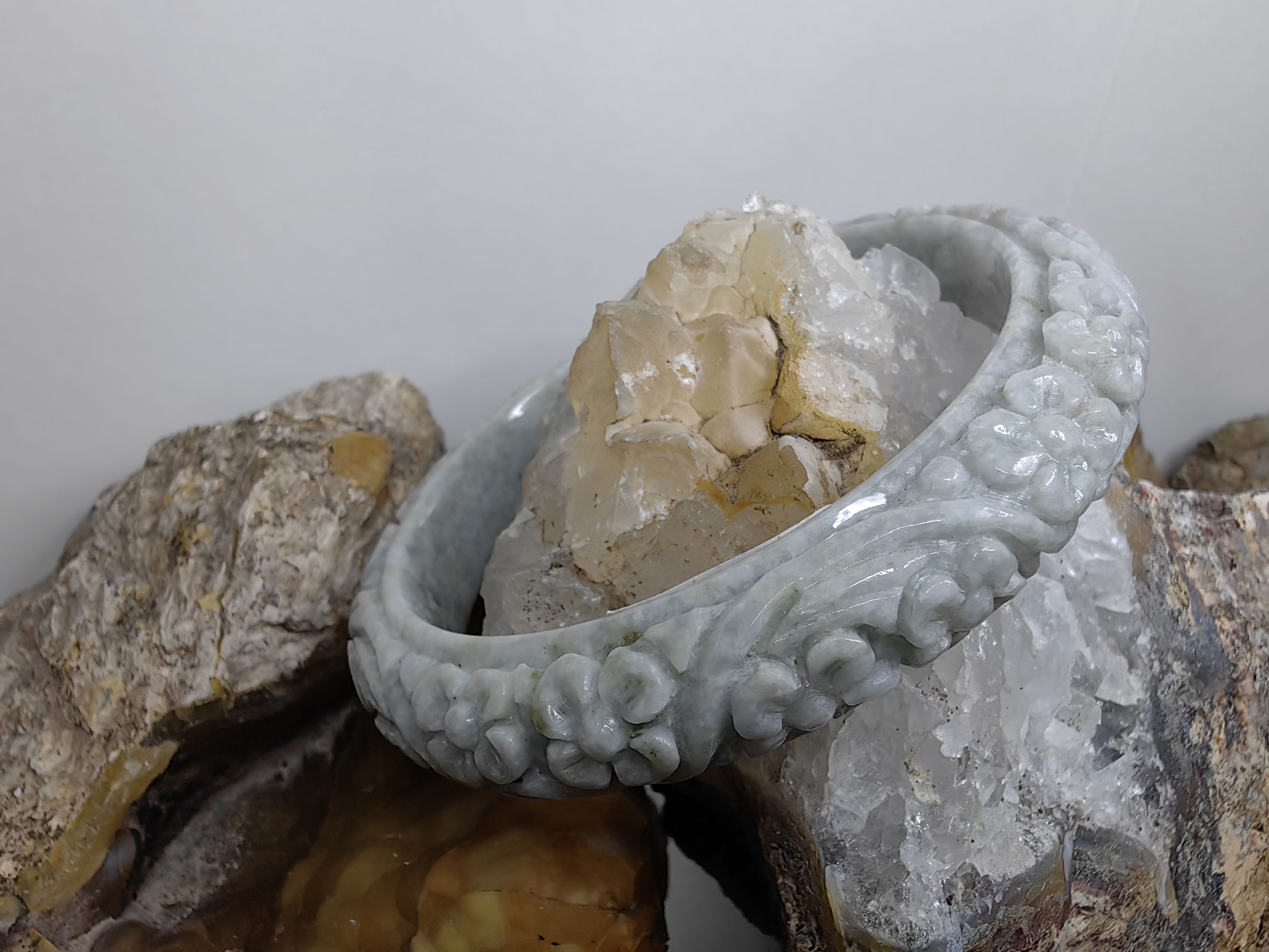 Carved Burmese Jadeite Bangle Size 62