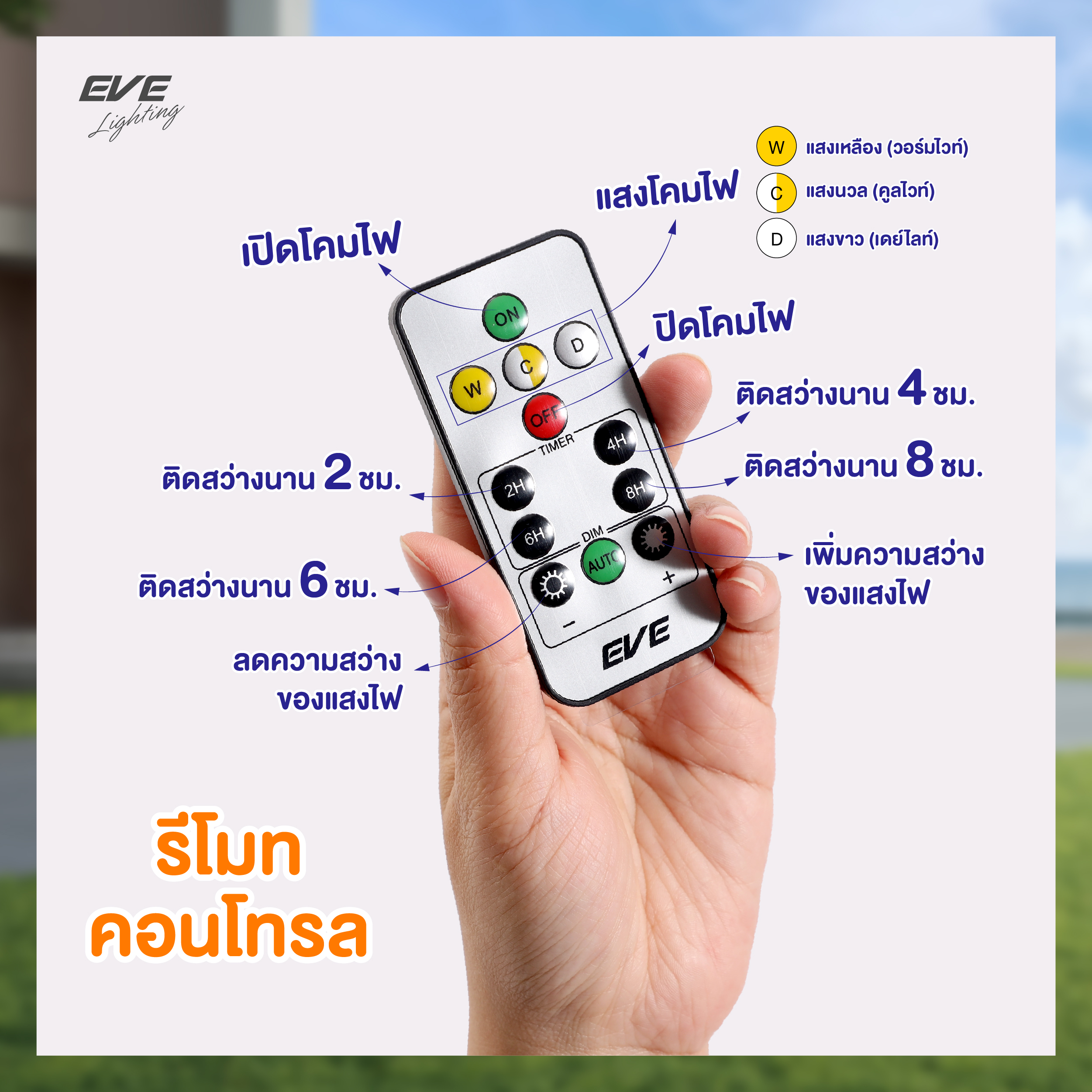 โคมโซล่าเซลล์แอลอีดี ติดผนัง WSL-19 เปลี่ยนสี 3in1&ปรับหรี่แสง 2 วัตต์ Solar Call WSL-19 Color ประกัน1ปี