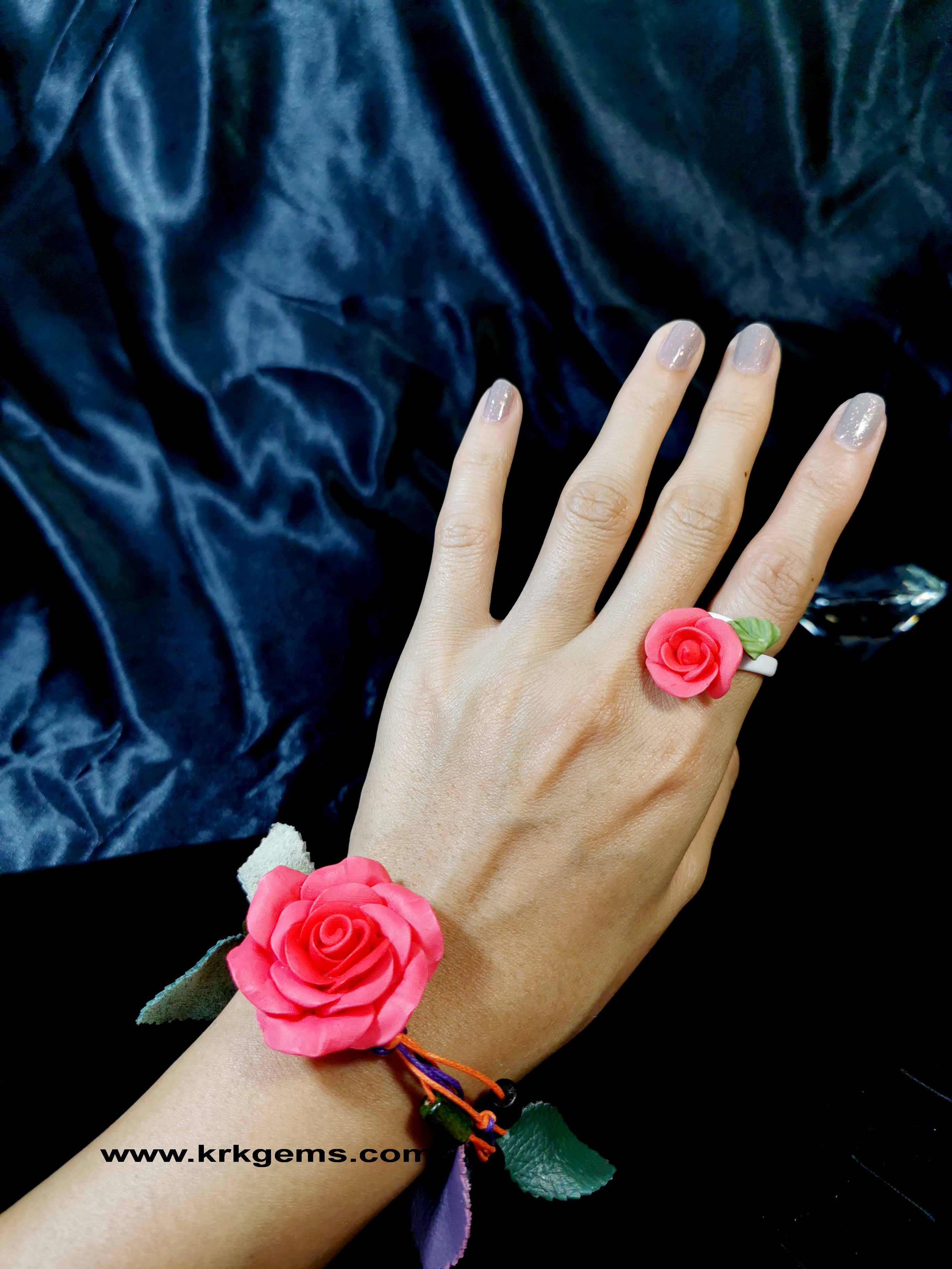 ORANGE 1ROSE HANDMADE CLAY BRACELET