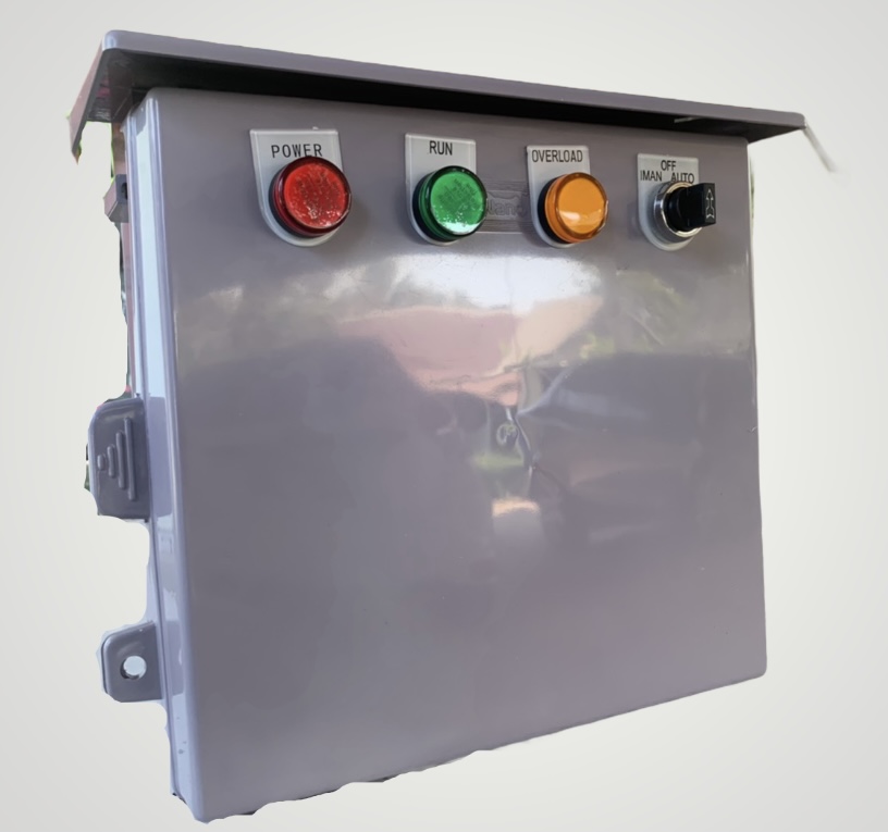 ตู้ควบคุมปั๊มน้ำ 1 HP 1เฟส 220 v ใช้กับลูกลอยไฟฟ้า 24Vac ตู้พลาสติก