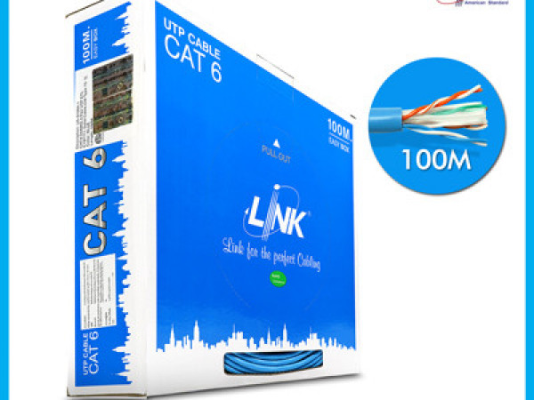 LINK สายแลน CAT6 LINK รุ่น US-9106A-1 ยาว 305 เมตร สีฟ้า Link US-9106A-1 CAT6 UTP (250 MHz) w/Cross Filler, 24 AWG, CM Blue 305 M./Easy Box