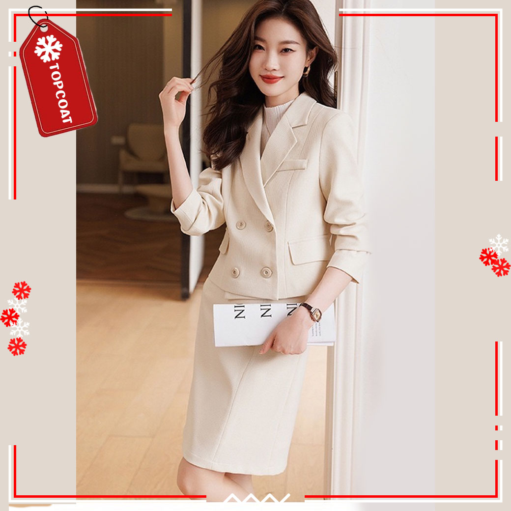 ชุดเซ็ตครอปผู้หญิง เสื้อพร้อมกระโปรง ผ้าไม่หนา ใส่สบาย ใส่ได้ทุกโอกาส ครีม ชมพู