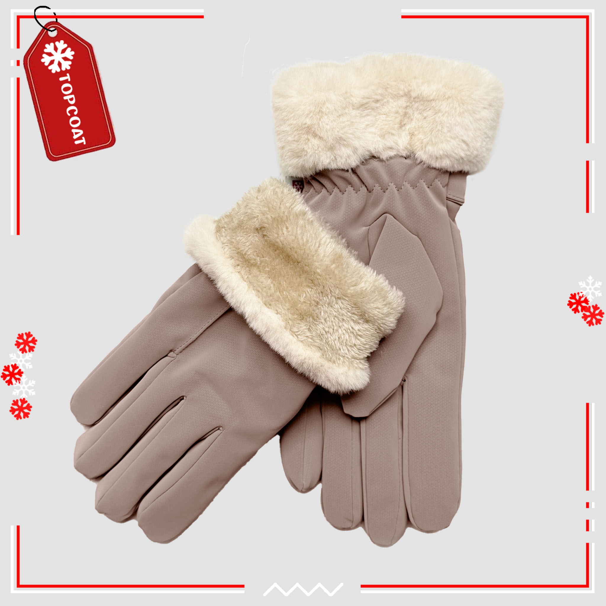 ถุงมือกันหนาวมีเฟอร์ที่ข้อมือสำหรับผู้หญิง สามารถทัชสกรีนได้ กันเปียก กันชท้น ใส่เล่นหิมะได้