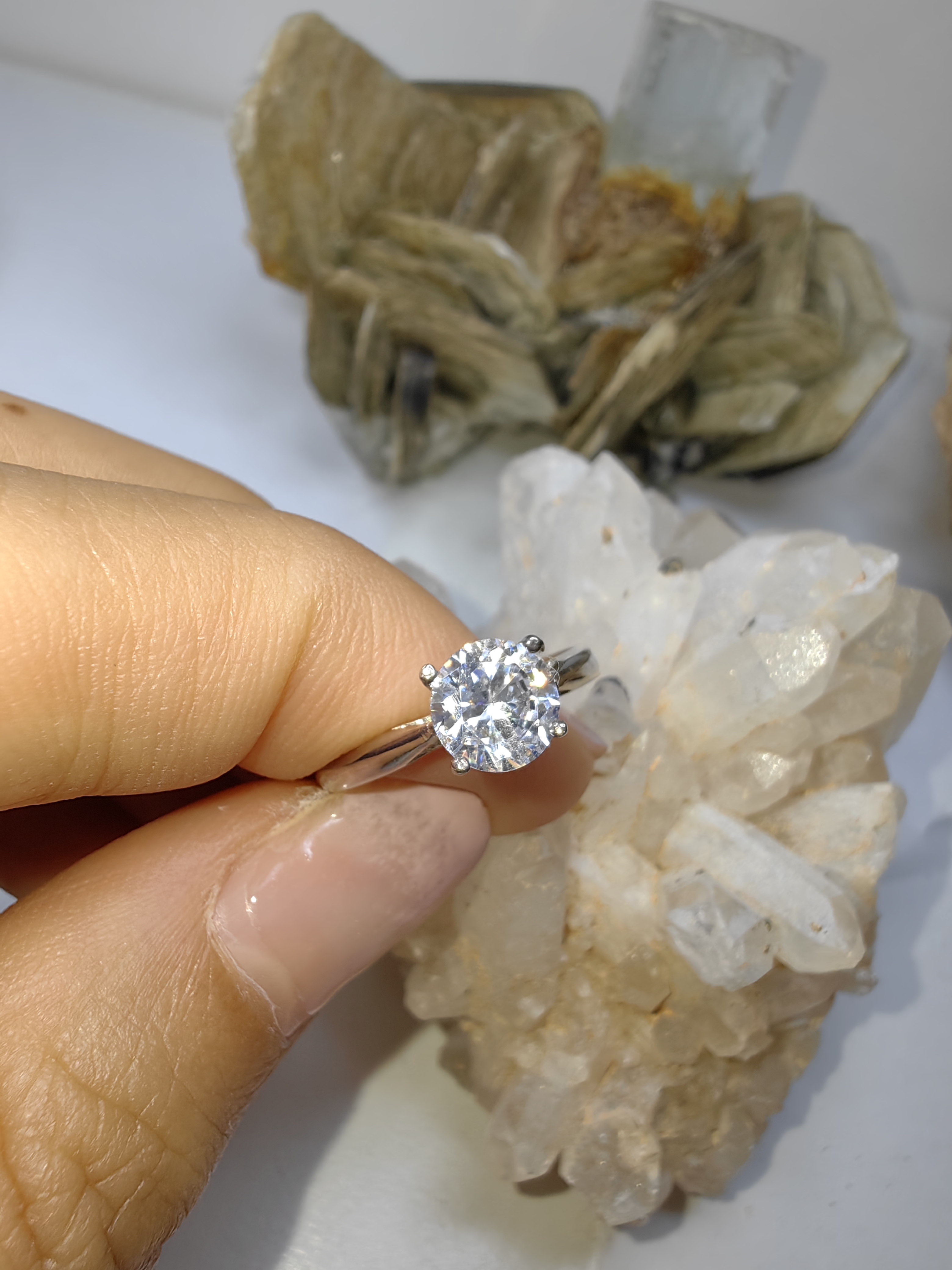 แหวนเพชร CZ เงินแท้ 92.5% Cubic Zirconia 925 Sterling Silver Ring Size 49