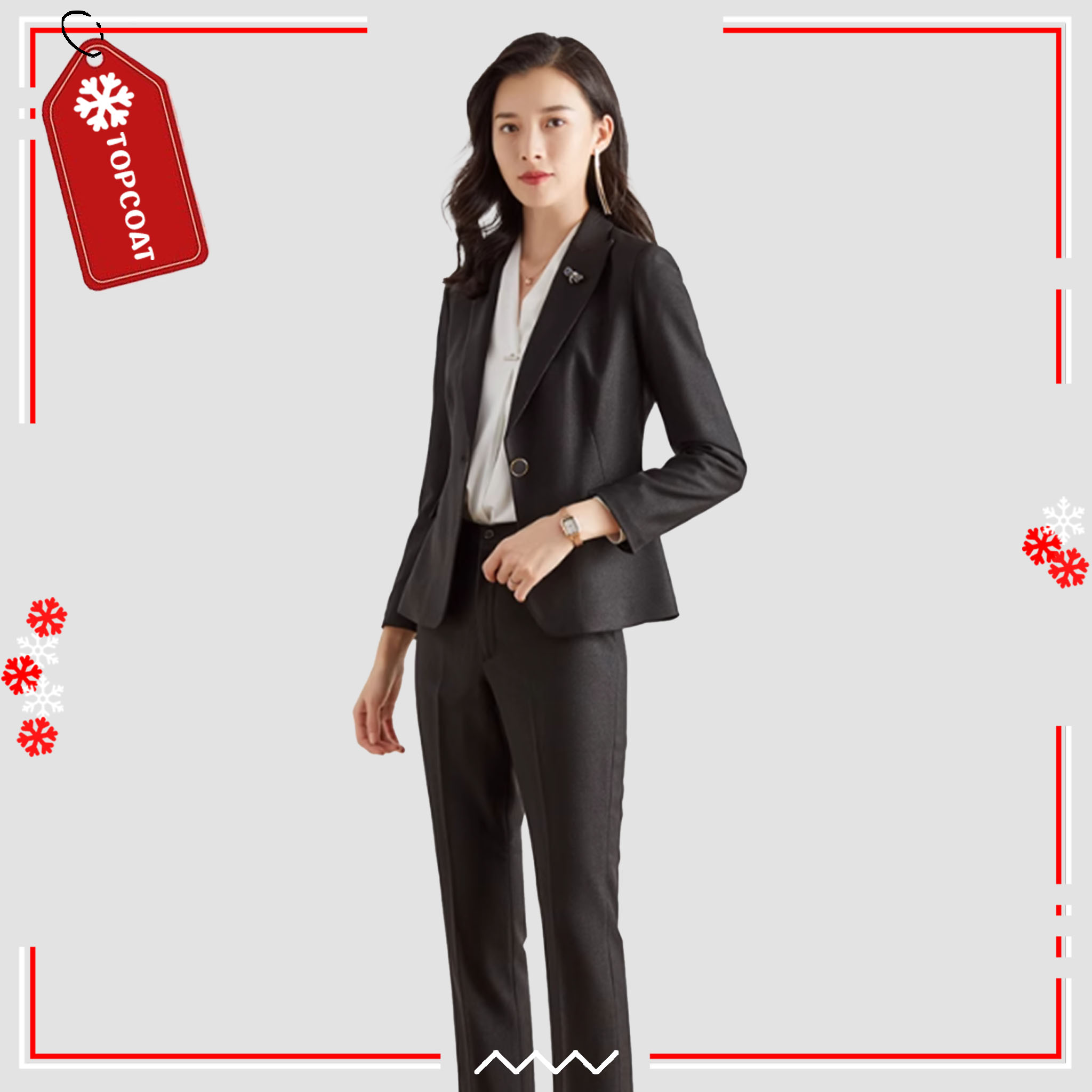 ชุดสูททรงเข้ารูป (Dragonfly) ใส่ทำงาน ขากระบอก ซับในทั้งตัวกระดุมเม็ดเดียว สี : ดำ กรม