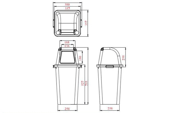 ถังขยะพลาสติกใส ทรงเหลี่ยม พร้อมฝาช่องทิ้ง 40 ลิตร