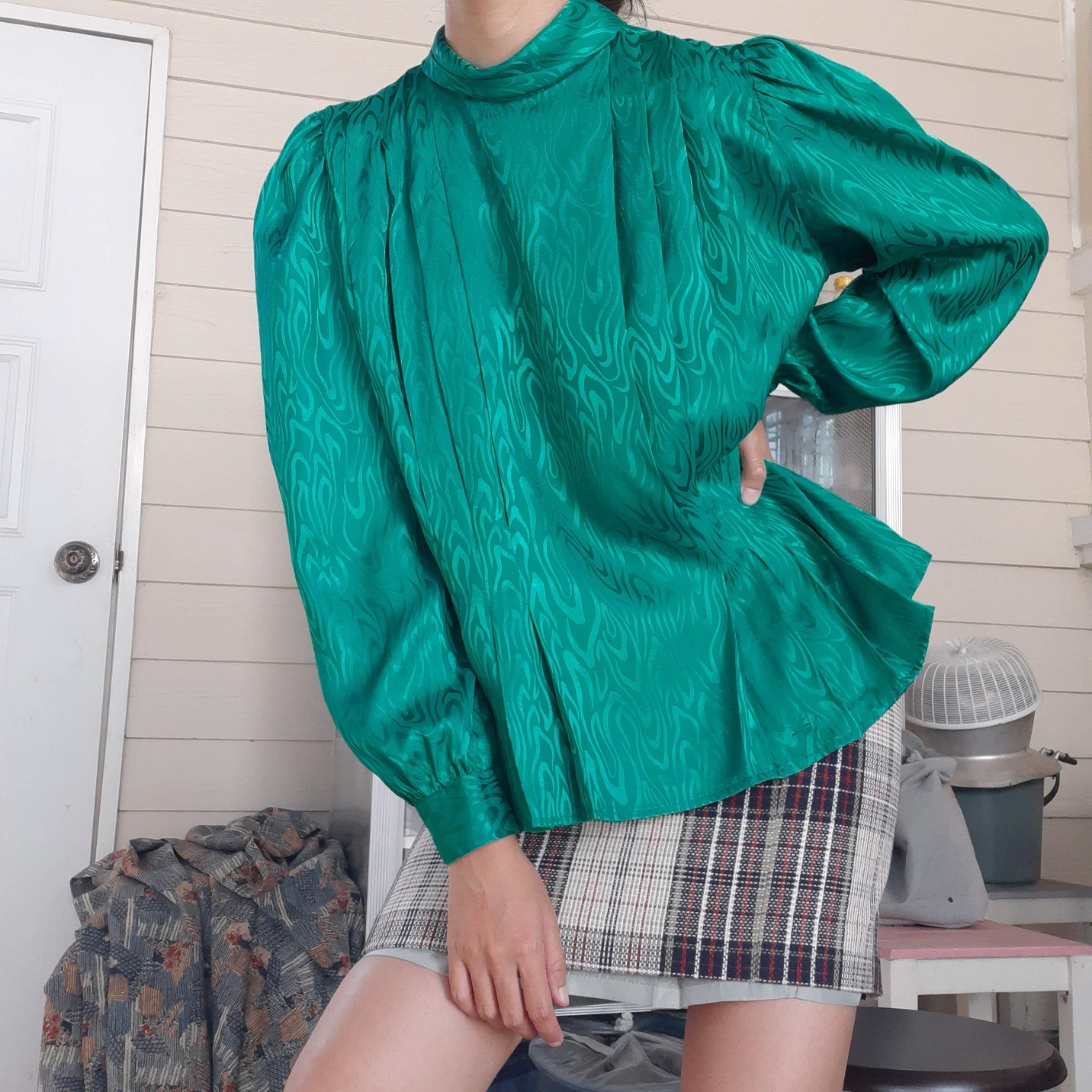 เสื้อคอเต่าวินเทจสีเขียว