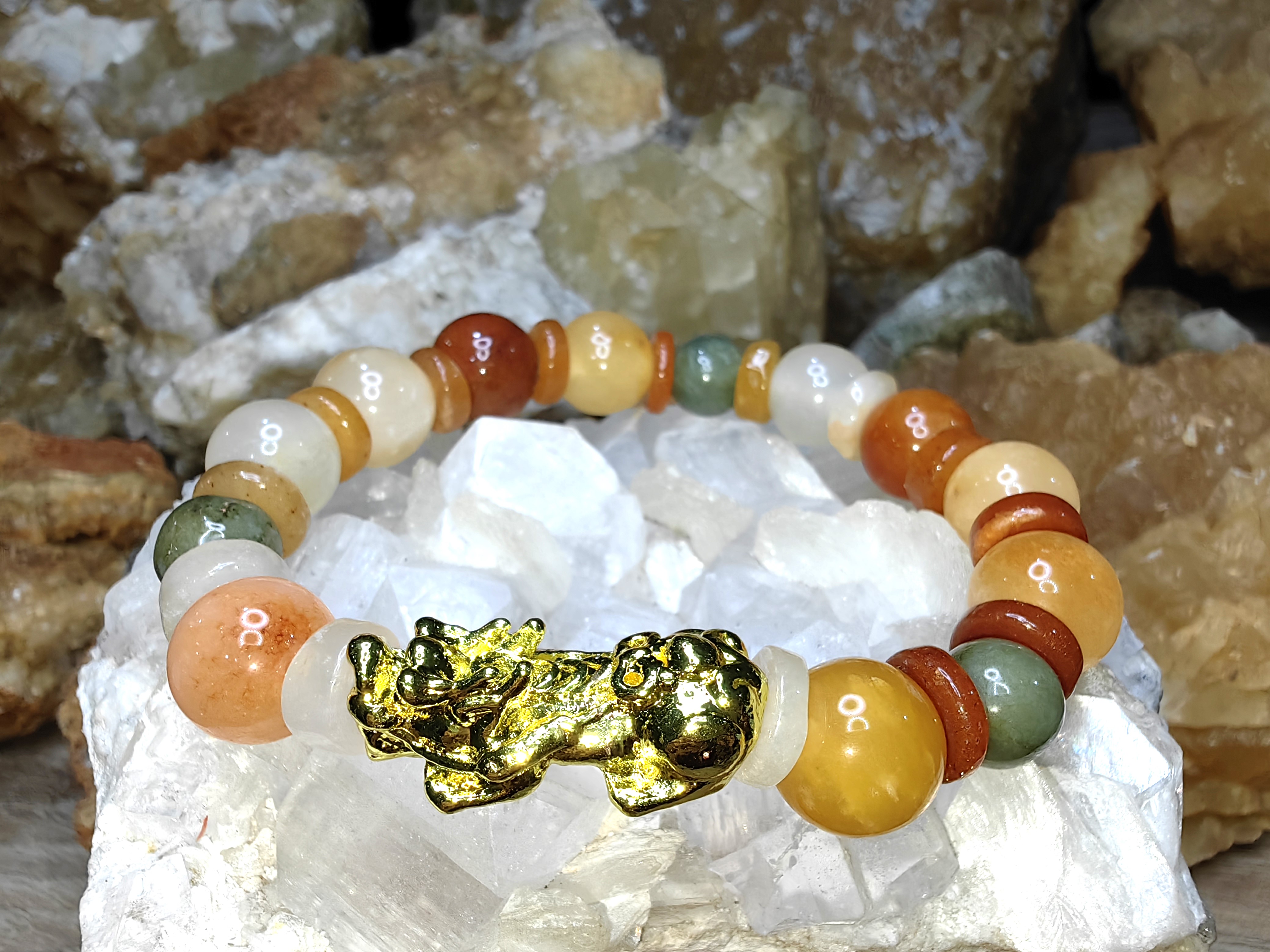 Burmese Jadeite Bracelets Dragon Gold plated Round 11 mm. สร้อยข้อมือหยกพม่าปี่เซียะชุบทอง กลม 11 มม. Free Size