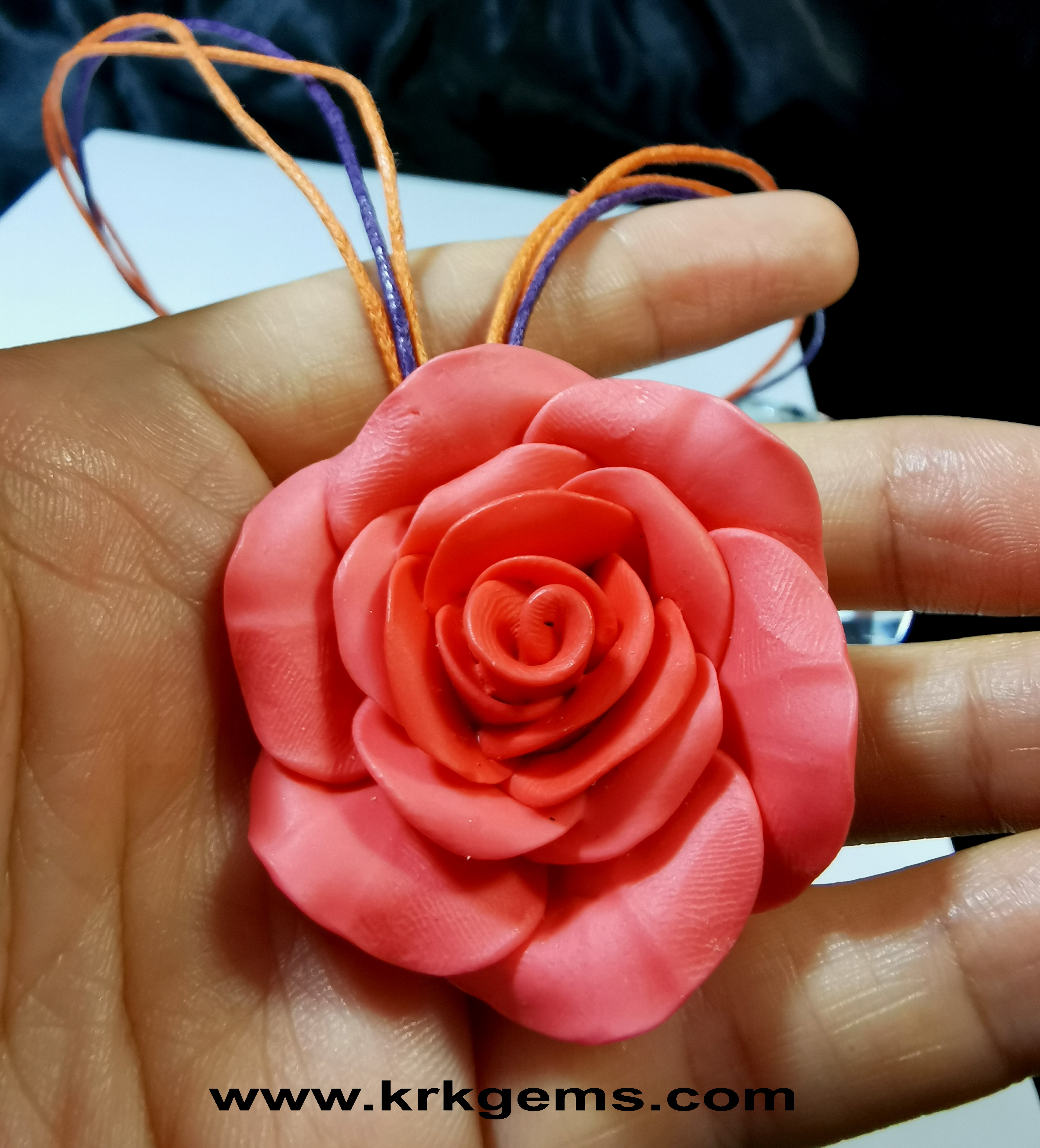 ORANGE ROSE HANDMADE CLAY NECKLACE