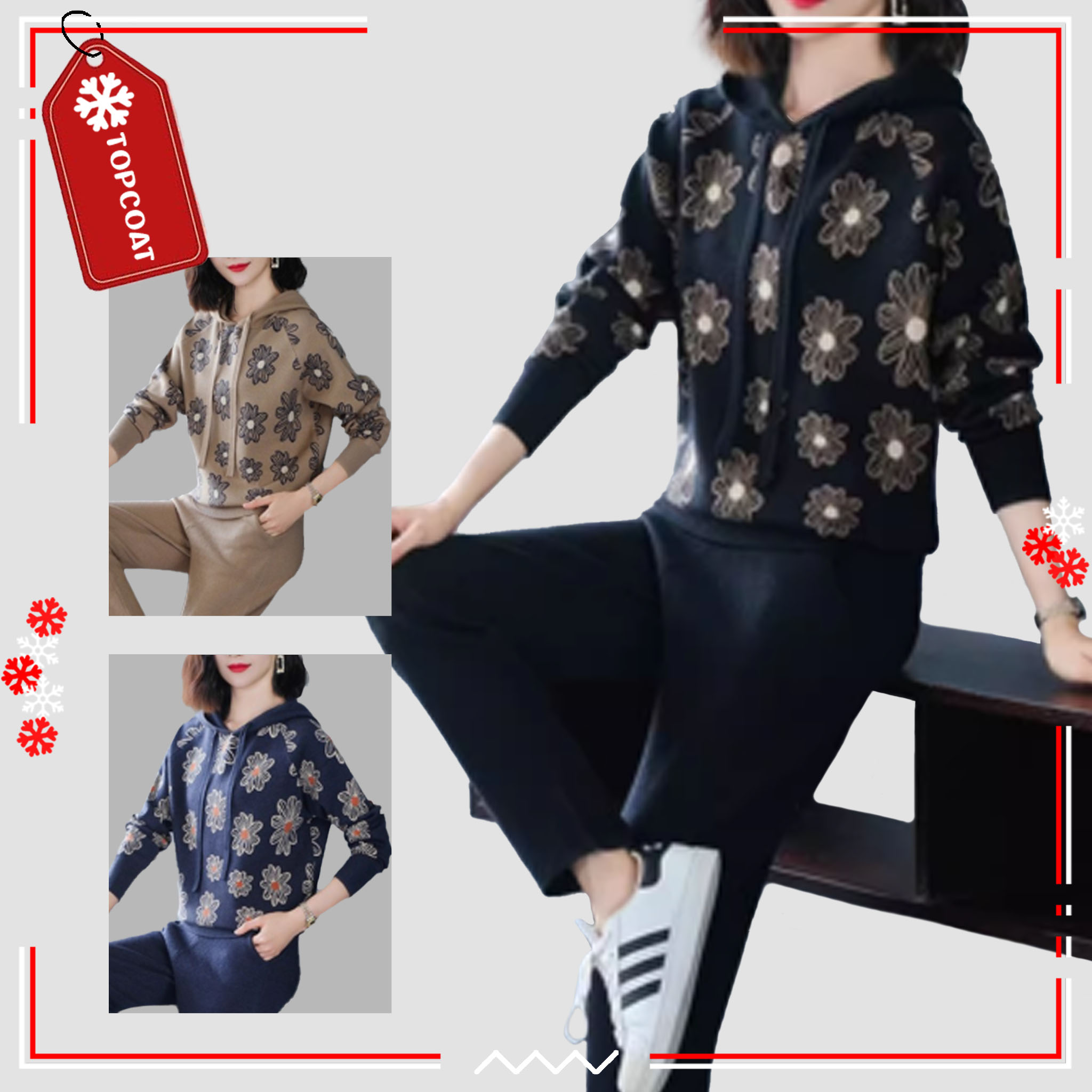 ชุดเซ็ทขึ้นเครื่อง (Airport Look) มีฮู้ดปรับได้ จั้มแขน-ขา-เอว เนื้อผ้ายืดหยุ่นใส่สบาย