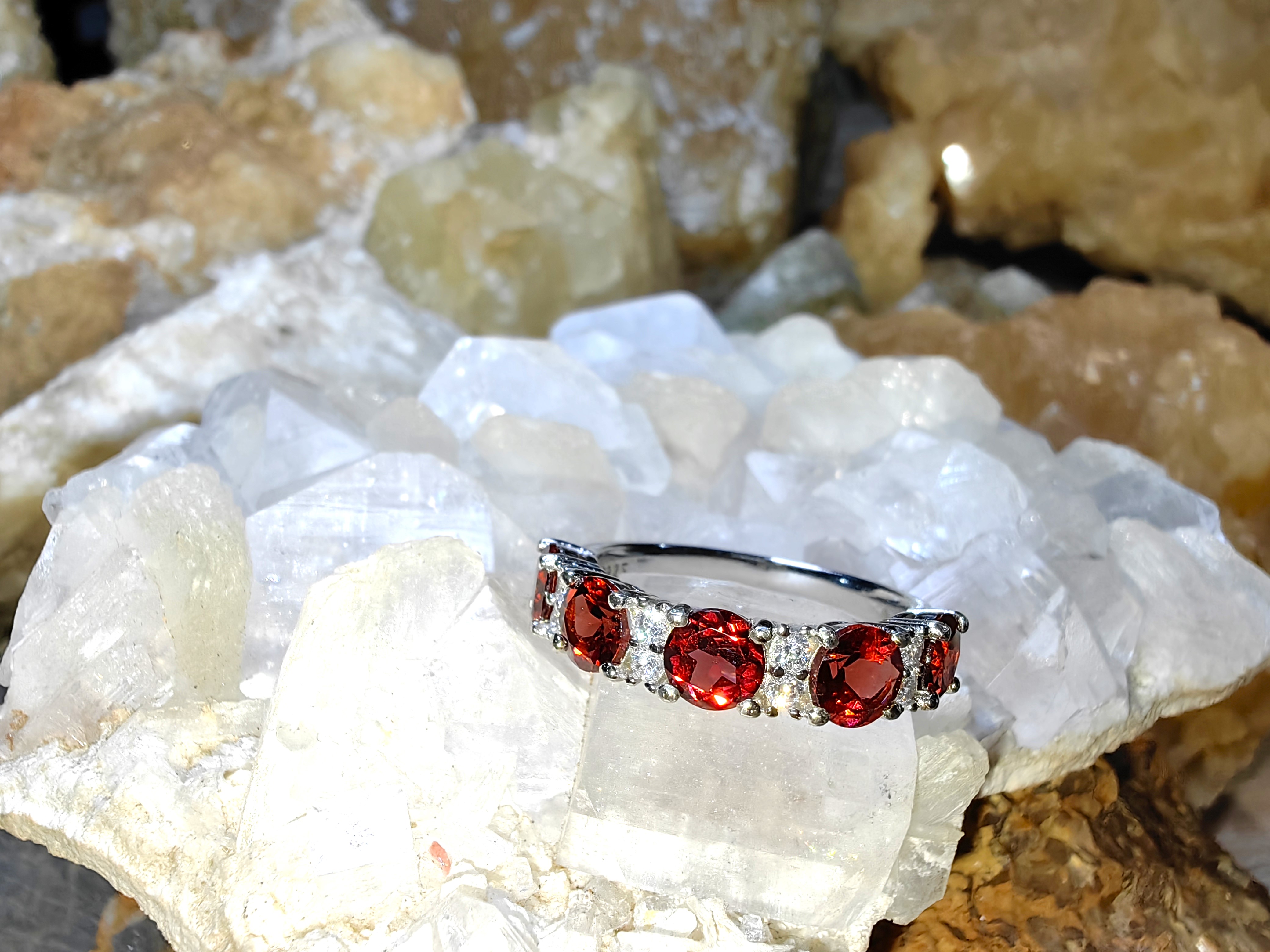 Garnet, CZ 925 Sterling Silver แหวนโกเมน ,เพชรCZ Size 57 เงินแท้ 925