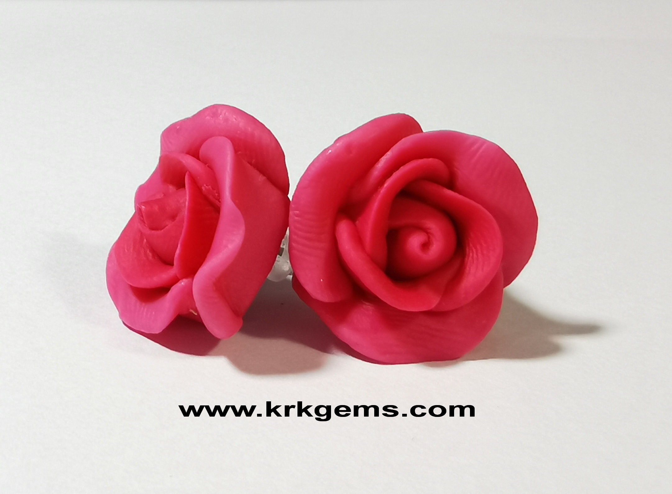 SMALL DEEP PINK ROSE HANDMADE CLAY EARRING