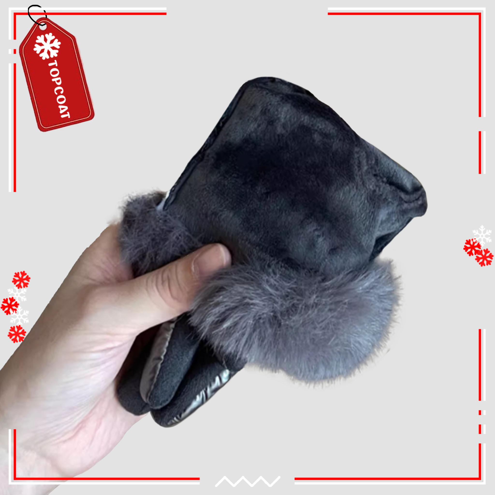 ถุงมือกันหนาวมีเฟอร์ ผ้ากำมะหยี่สามารถทัชสกรีนได้ ลายตาราง อุณหภูมิได้ถึง 0 องศา