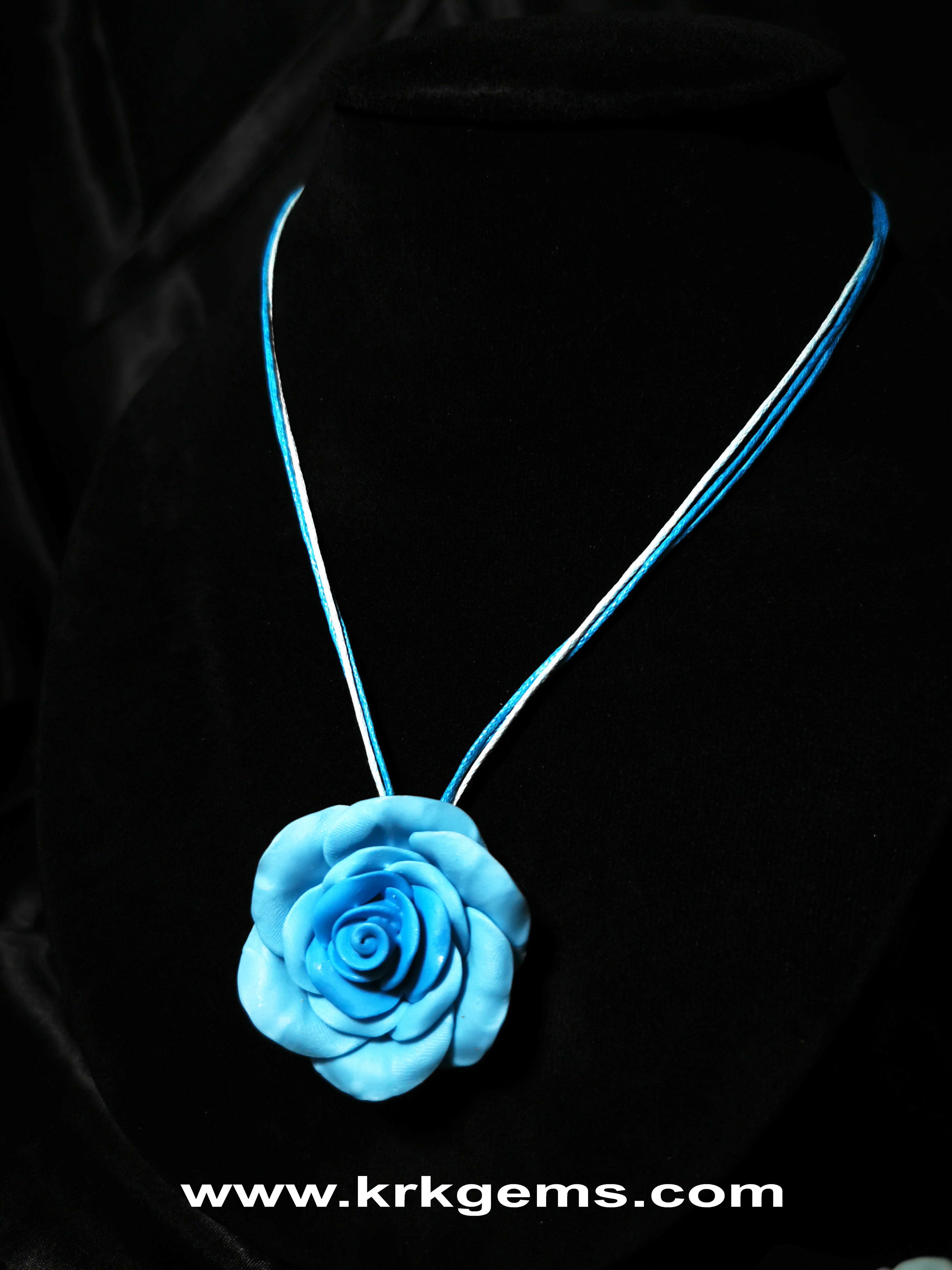 PASTEL BLUE ROSE HANDMADE CLAY NECKLACE