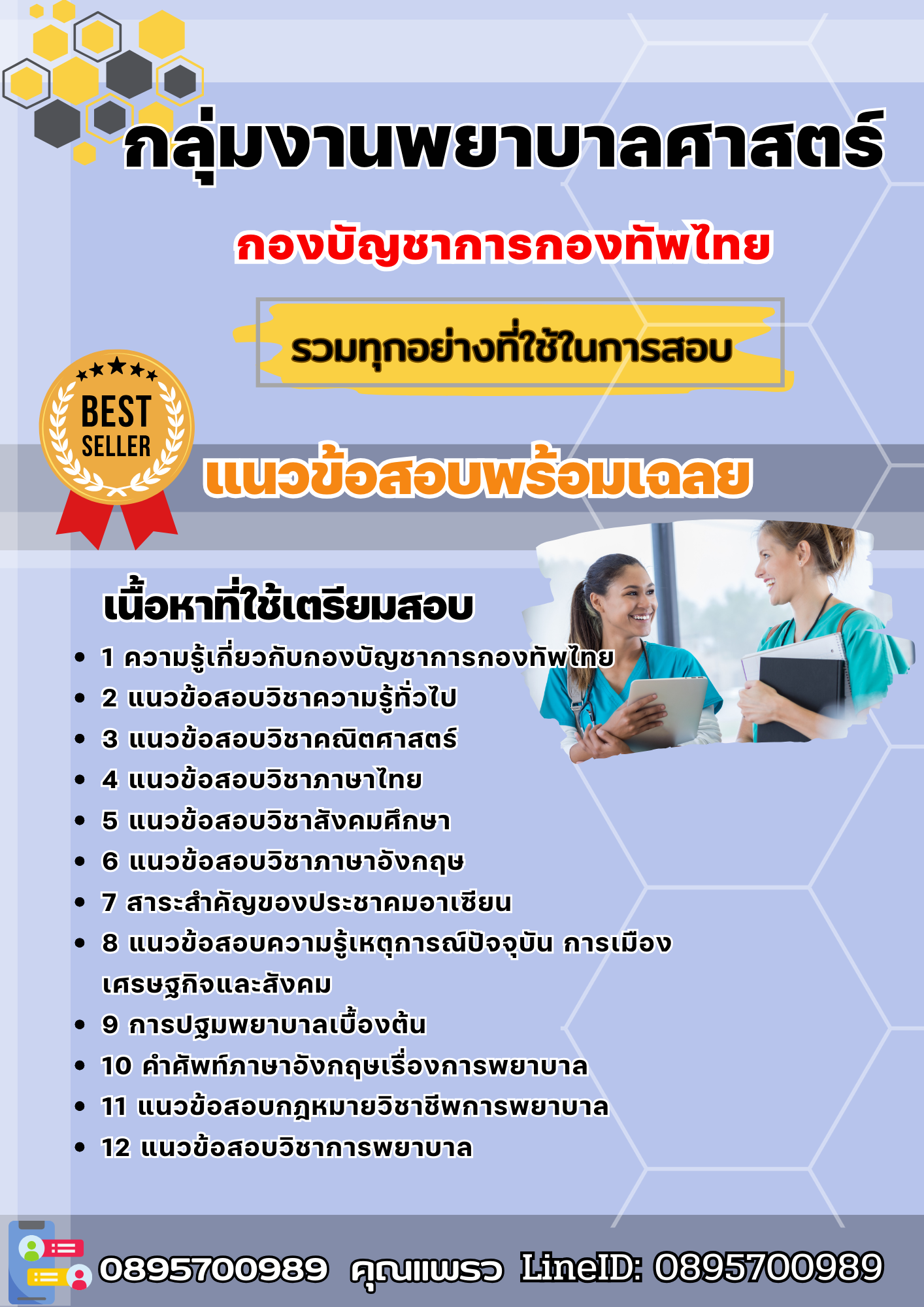 แนวข้อสอบกลุ่มงานพยาบาลศาสตร์ กองบัญชาการกองทัพไทย 2568