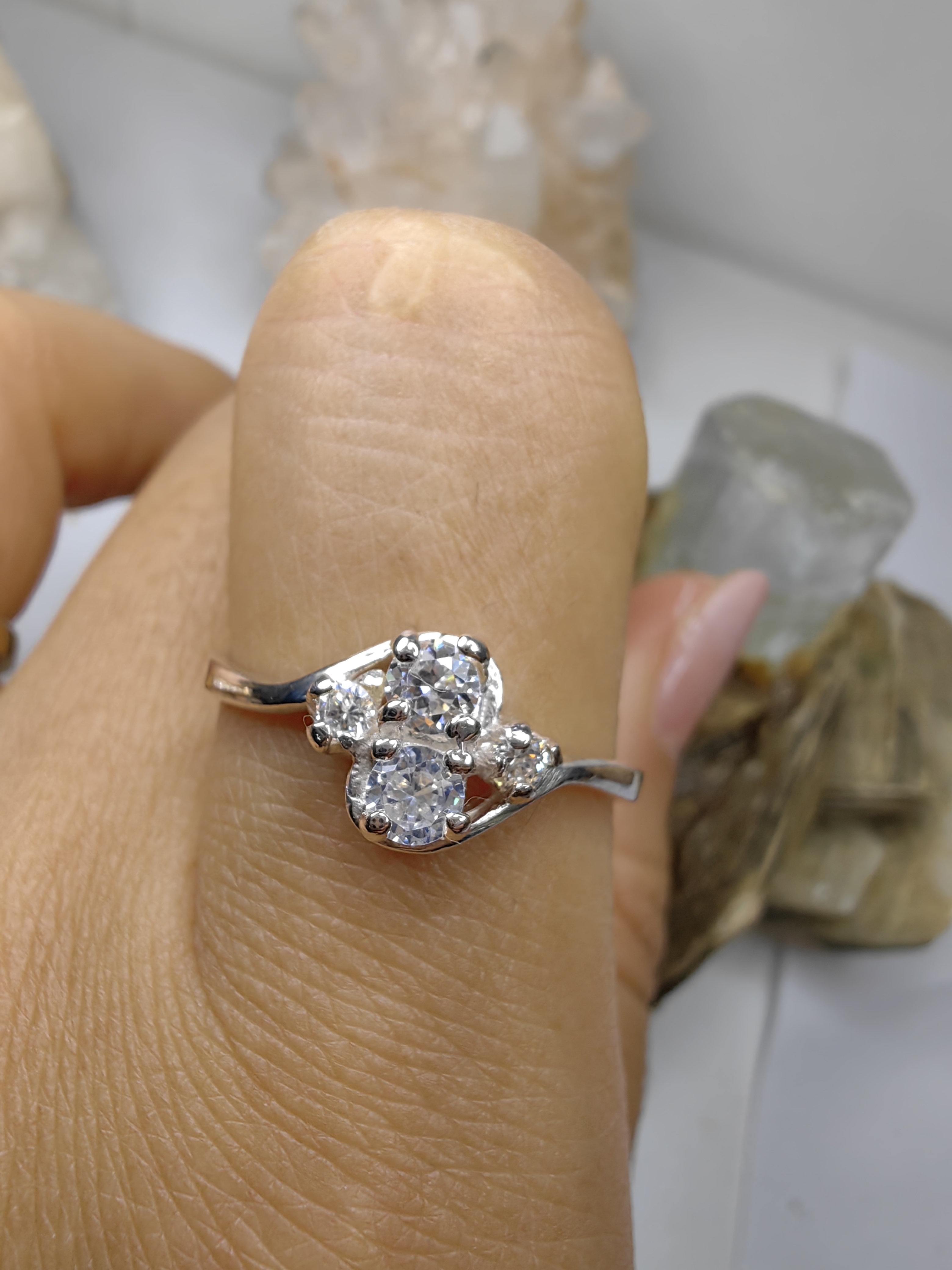 แหวนเพชร CZ เงินแท้ 92.5% Cubic Zirconia 925 Sterling Silver Ring Size 57, 60