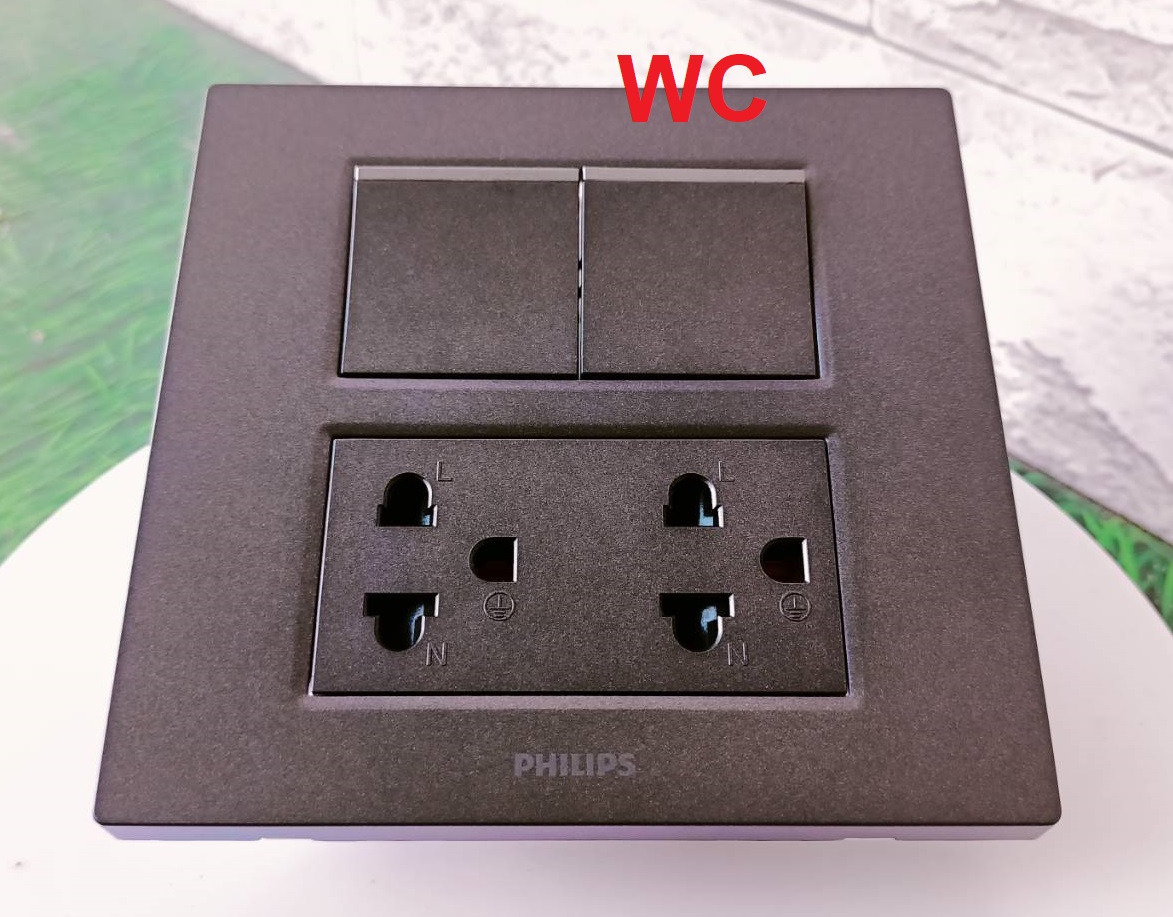 Philips ชุดสวิทซ์ สีดำ BLACK PLUG SET ชุดปลักไฟ รุ่น 4X4 6ช่อง ฟิลลิป ชุดปลั๊กกราวน์คู่ / ปลั๊กเดี่ยว / สวิตซ์ พร้อมบล็อค 4x4 ครบชุด