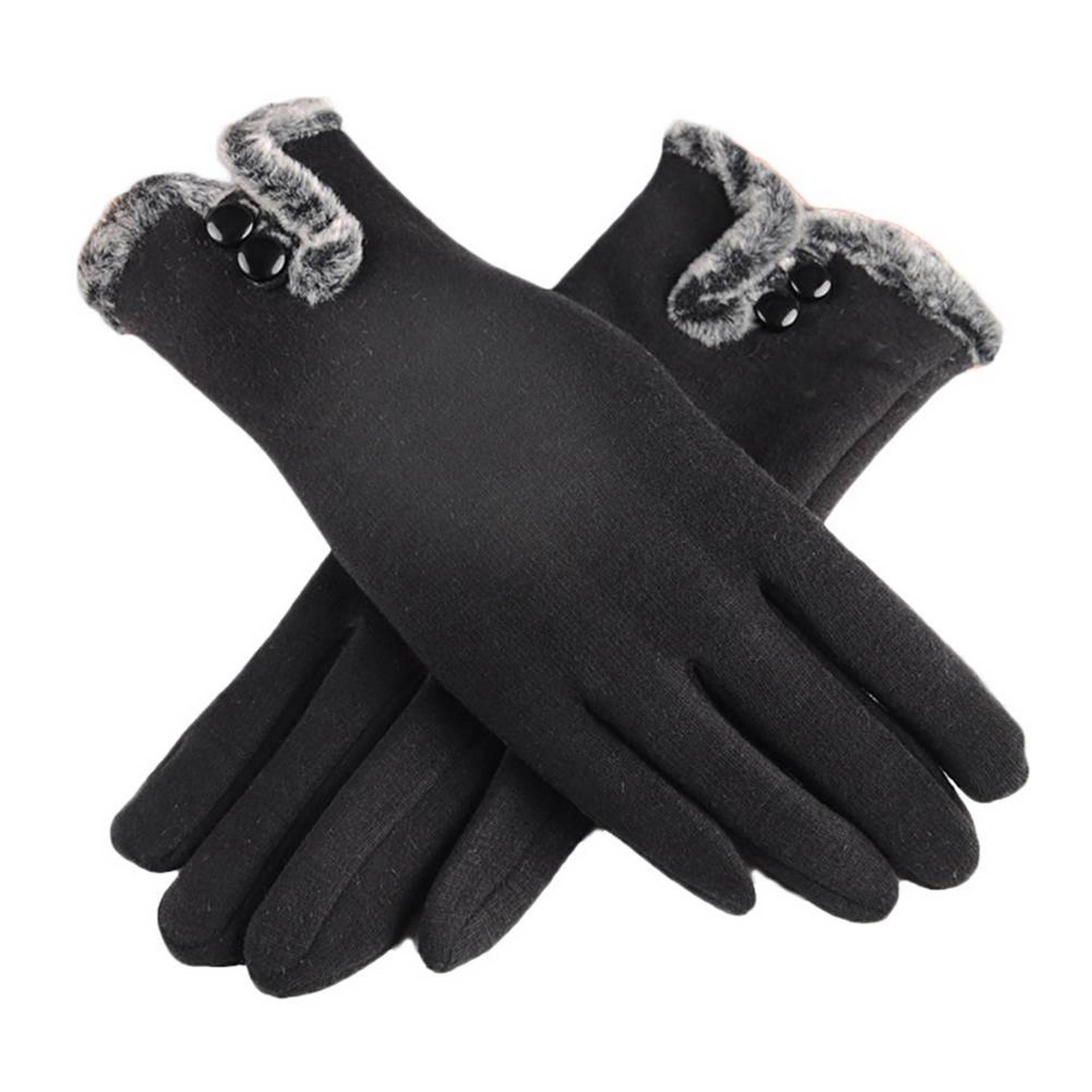 ถุงมือกันหนาว ผ้าวูล ด้านในบุขน สัมผัสจอมือถือได้