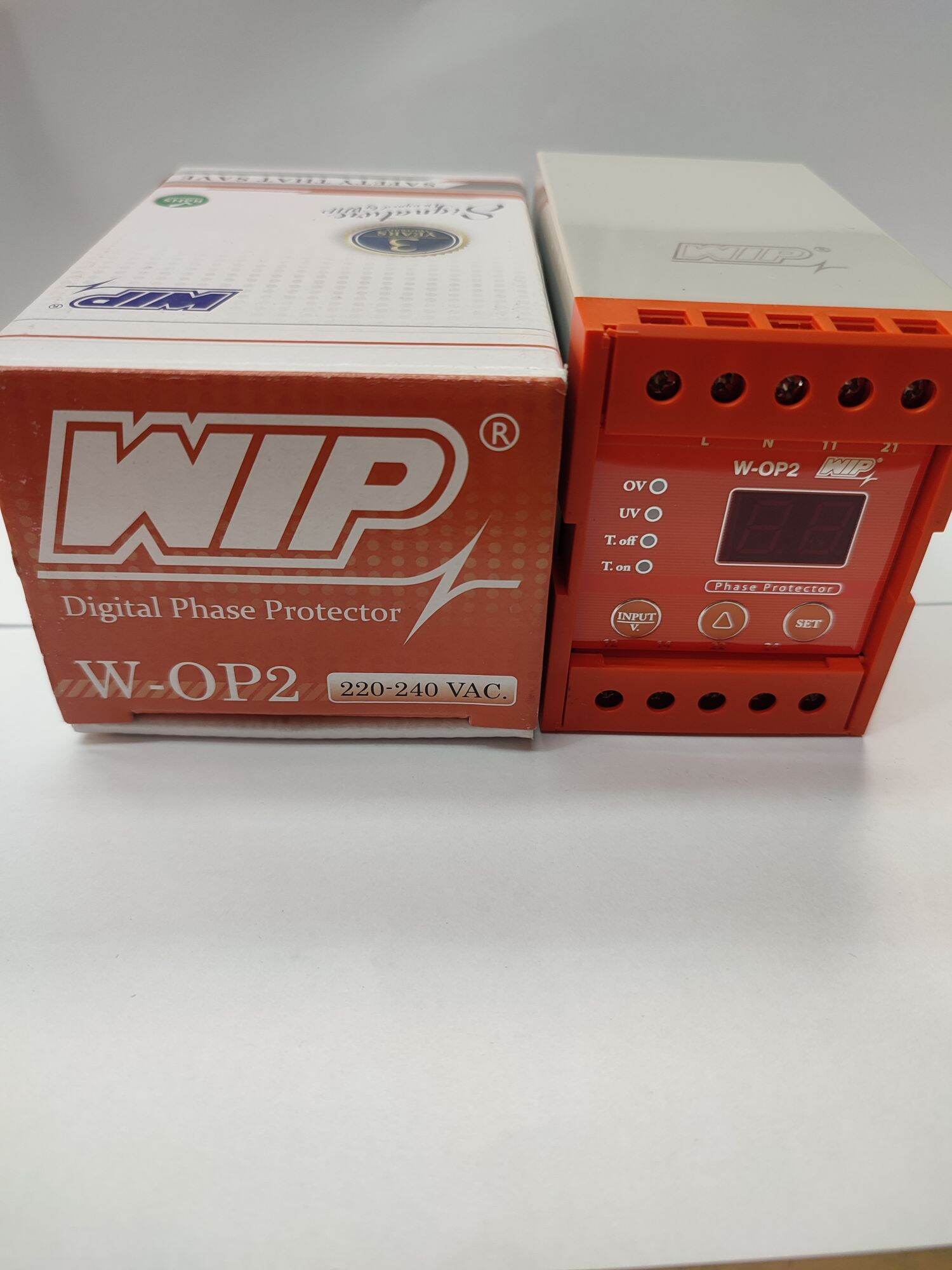WIP เฟสโปรเทคชั่น W-OP2 รีเลย์ 1Phase 220Vac ยี่ห้อ WIP ตรวจสอบและป้องกัน Under Voltage/Over Voltage 1 ตัว