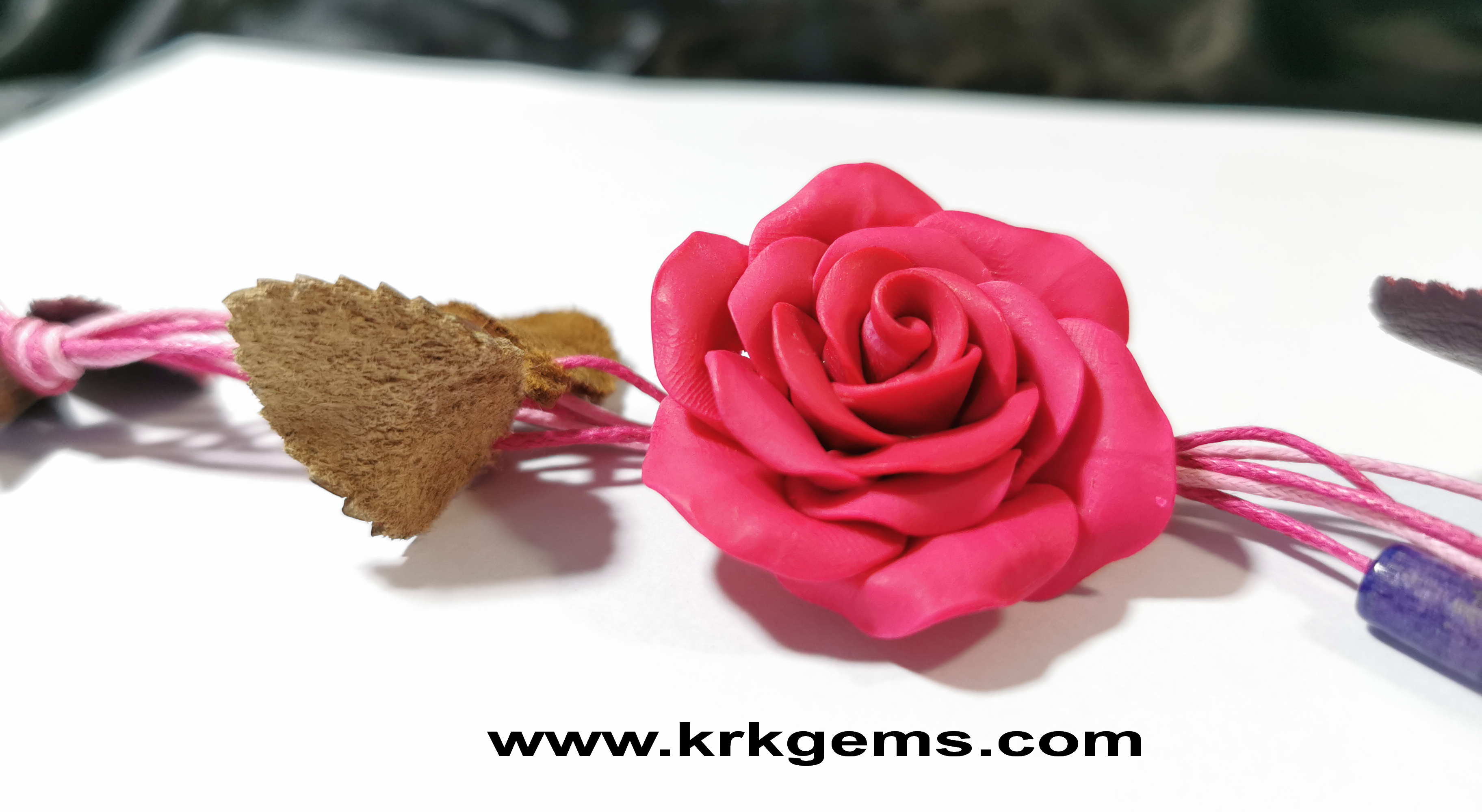 DEEP PINK 1ROSE HANDMADE CLAY BRACELET